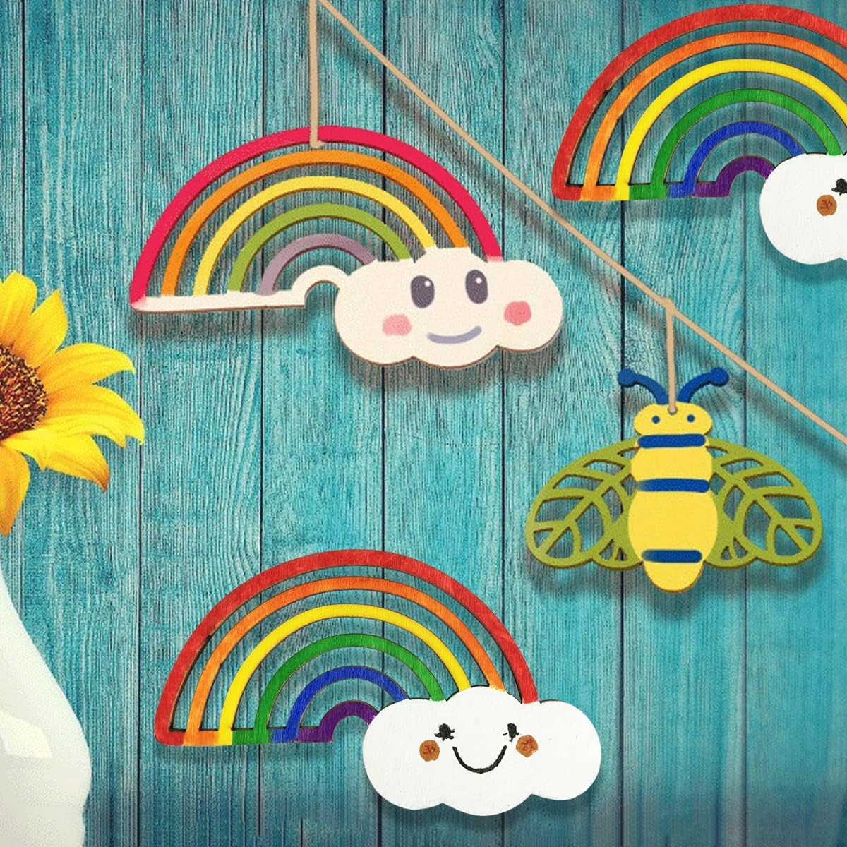 30 piezas de madera de arco iris, manualidades, recortes de madera sin terminar, discos de madera para proyectos de bricolaje para niños, decoración