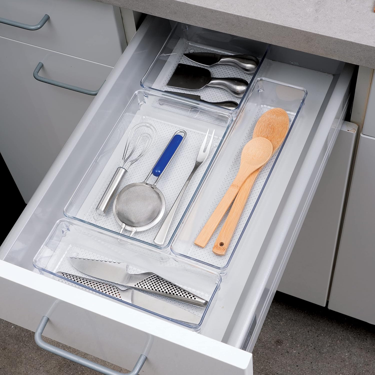 Oggi Organizador de cajones transparente, 3 x 6 pulgadas, ideal para organizar cajones de cocina, oficina, escritorio, cubiertos, utensilios de