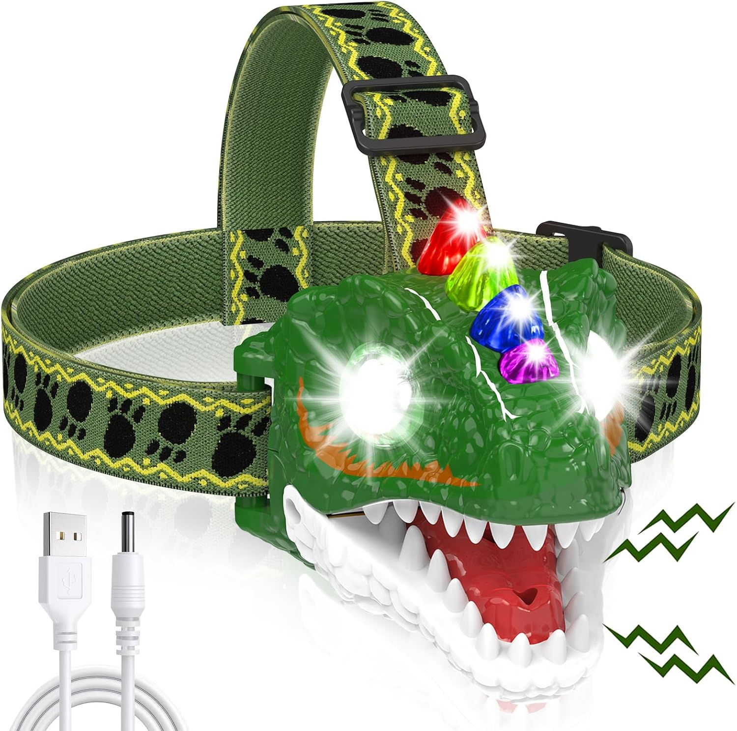 Linterna frontal recargable para niños, linterna de cabeza de juguete de dinosaurio para niños y niñas, equipo de campamento al aire libre, faro LED