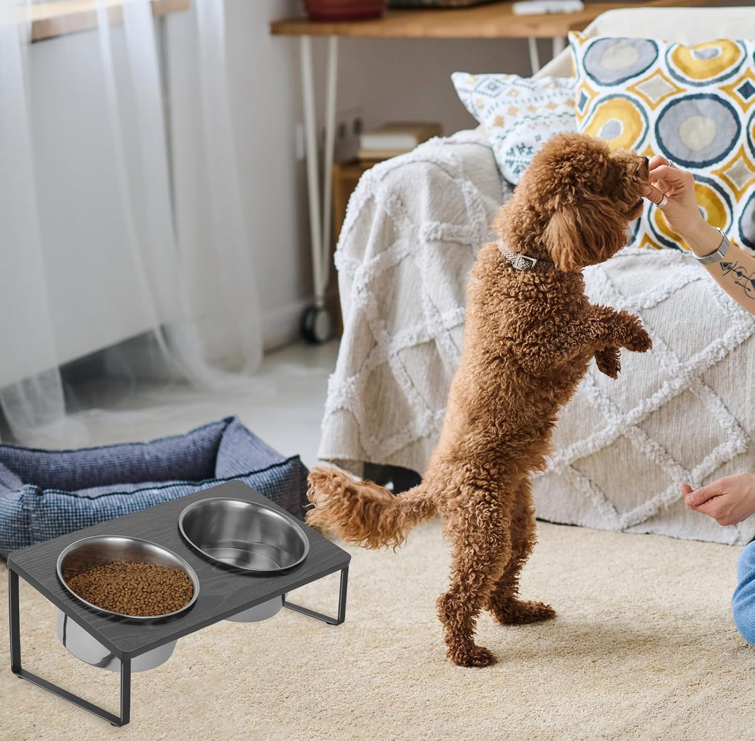 Cuencos elevados para perros con 2 cuencos elevados de acero inoxidable para alimentos inclinados para perros medianos y gatos, soporte para comida
