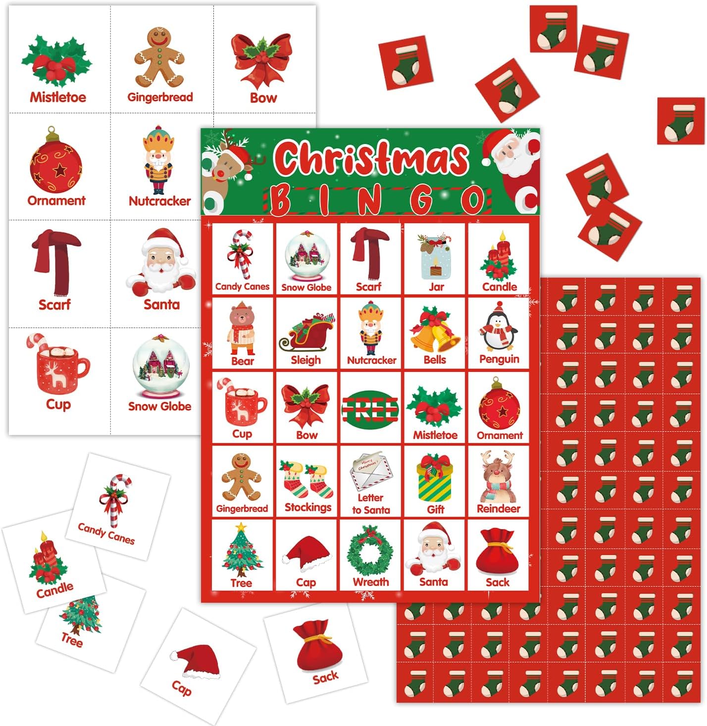 Lesixur Juegos de bingo de Navidad – Juegos de bingo de Navidad para 24 jugadores, suministros de fiesta de Navidad, juegos de bingo de vacaciones