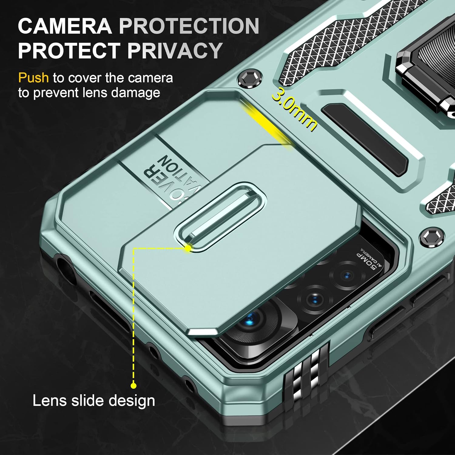 Wefor Funda XiaoMi RedMi Note 11 (4G) con cubierta para cámara deslizante, soporte de anillo magnético de 360 mejorado grado militar a prueba de