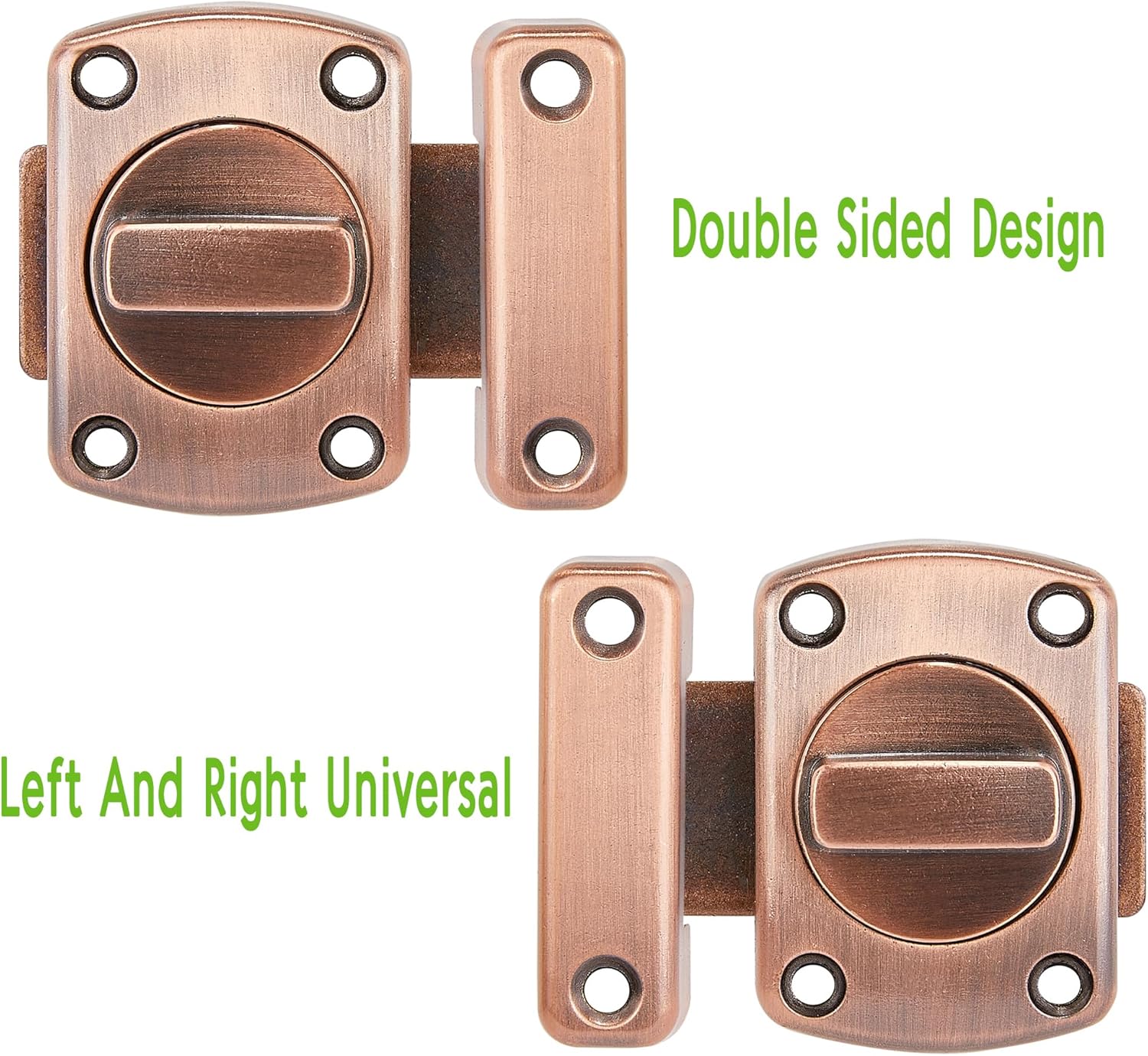 Paquete de 2 pestillos de cerrojo giratorio para puerta de seguridad, cerradura de puerta para mascotas, muebles de gabinete, ventanas, baño,