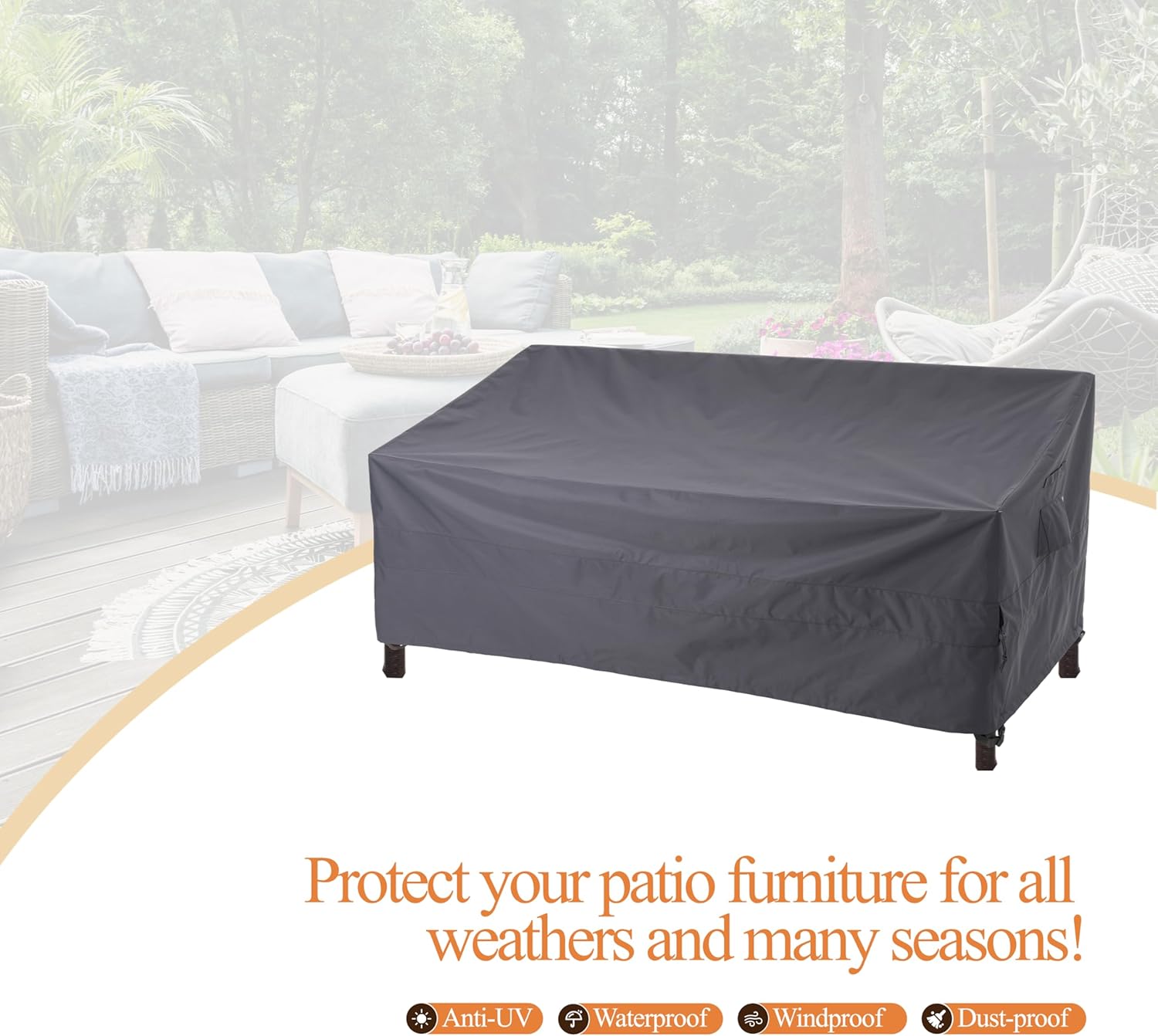 WJ-X3 Funda de sofá de 3 plazas para exteriores, funda resistente al agua, diseño resistente al viento, funda para sofá de patio, 87 pulgadas de