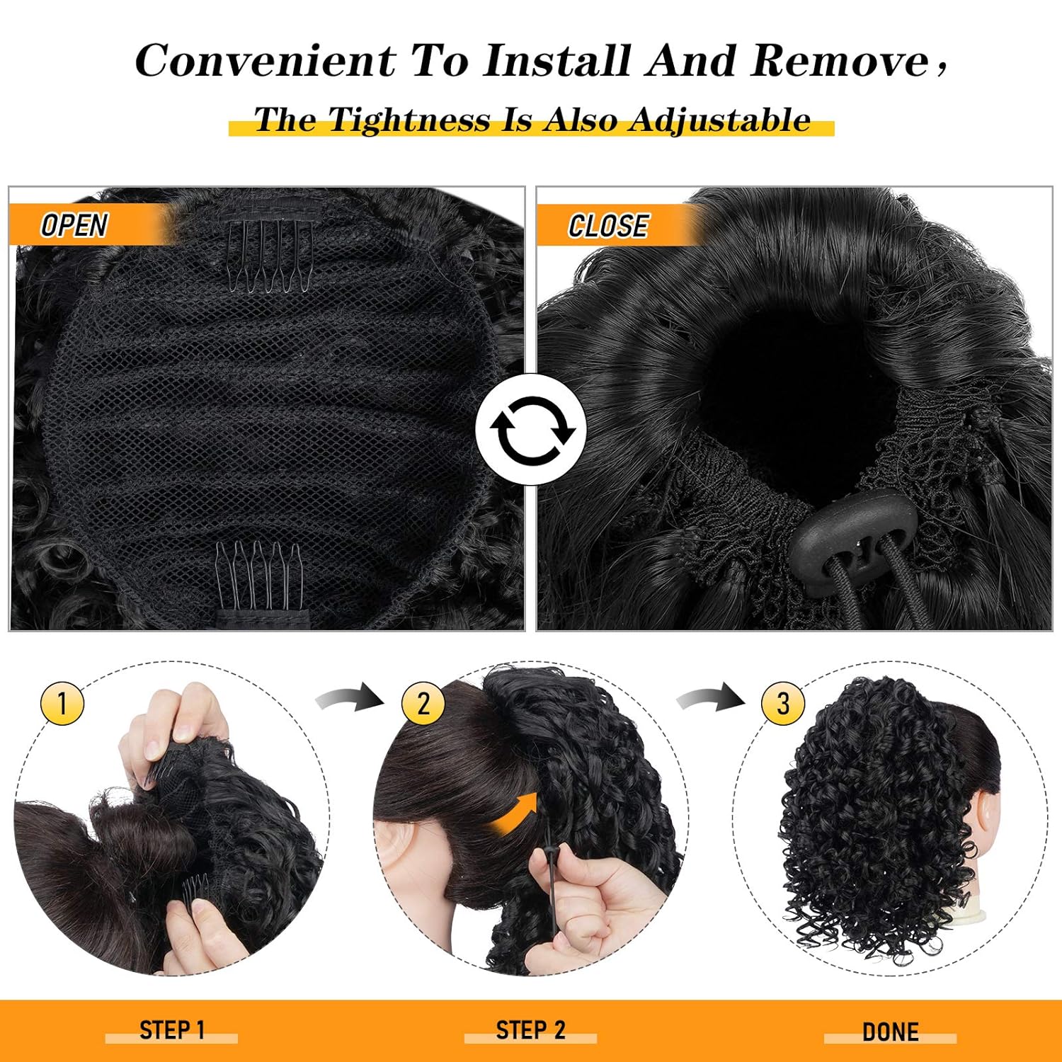PEACOCO Cola de caballo afro rizada con cordón para mujeres negras, extensiones de cabello sintético de 10 pulgadas con clip en extensiones de cola