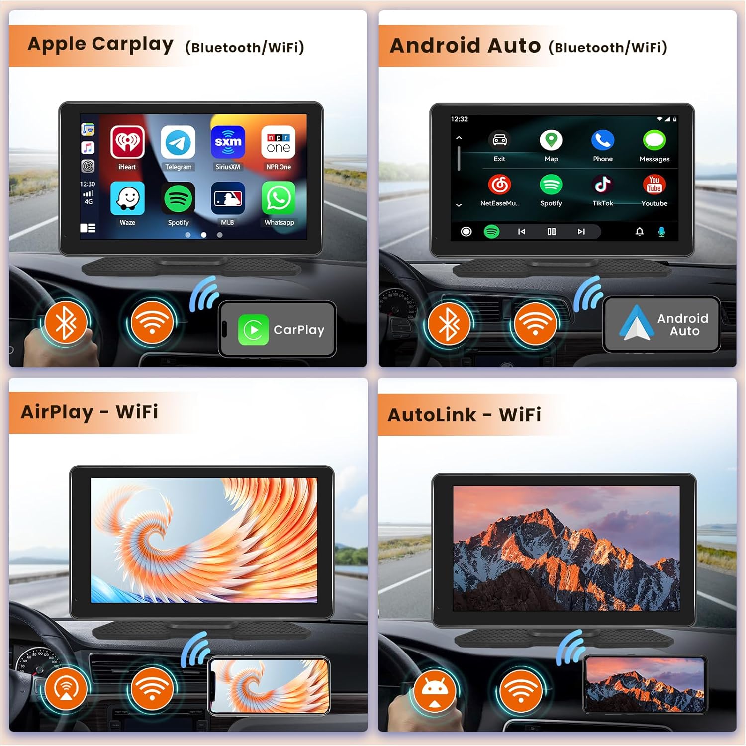 Inefala Estéreo portátil inalámbrico para automóvil Apple CarPlay de 7 pulgadas, soporte para tablero CarPlay con Android Auto, pantalla táctil Full
