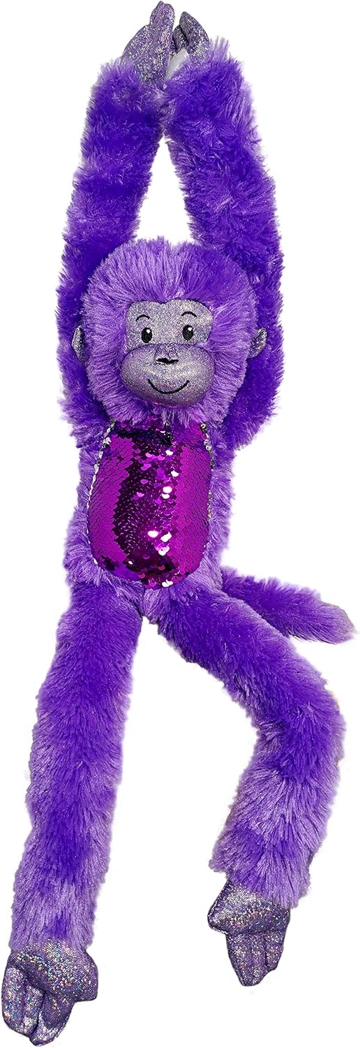 Mono Funkee morado brillante con manos de velcro y vientre de lentejuelas, 21 pulgadas de alto