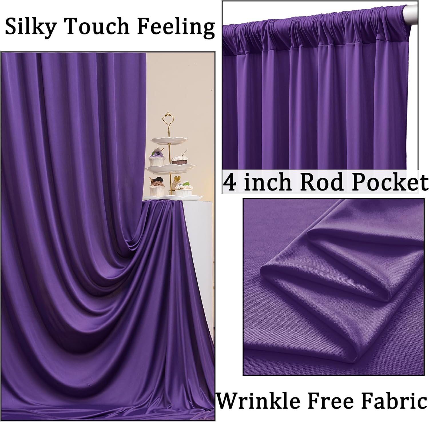 Cortinas de fondo moradas moradas sin arrugas para fiestas, cortinas de fondo de fotos de poliéster para bodas, cumpleaños, fotografía, fondo, baby