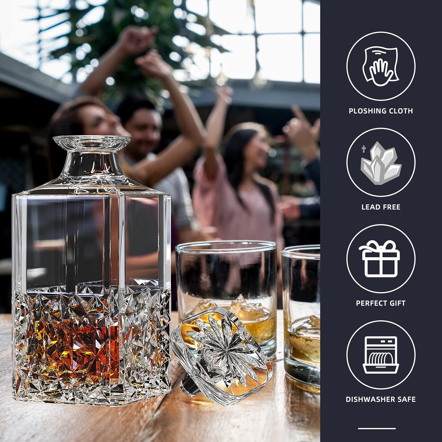 Decantadores de whisky de cristal, decantador sin plomo con tapón de vidrio, decantador de vodka para vino, bourbon, brandy, licor, jugo, agua,