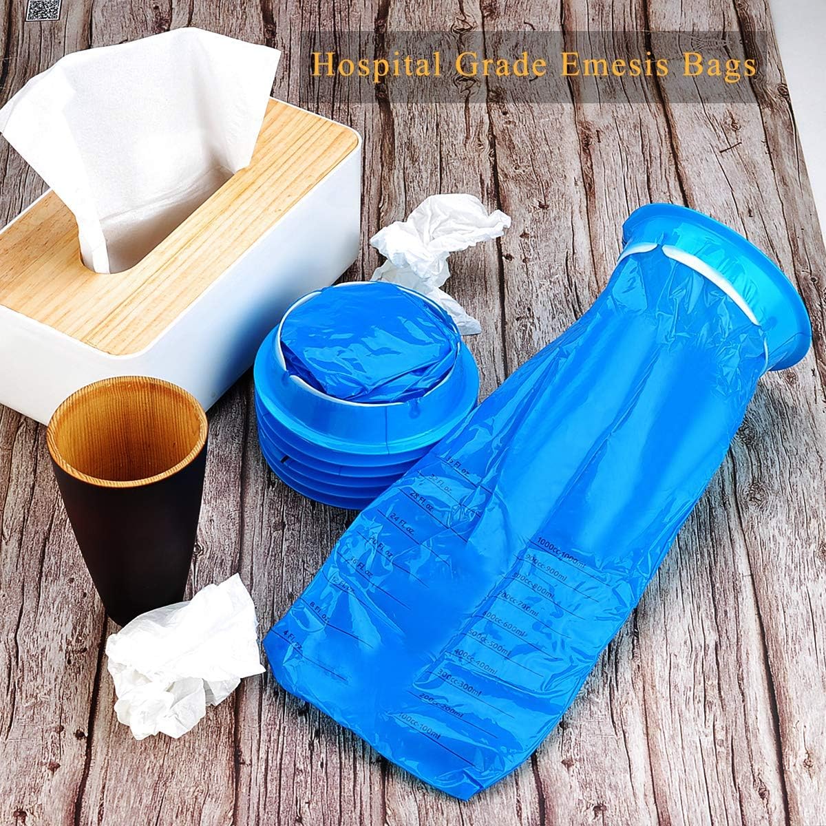 Paquete de 14 bolsas desechables para el vómito (gruesas), bolsas de Barf de 33.8 fl oz, color azul, bolsas para náuseas matutinas resistentes a