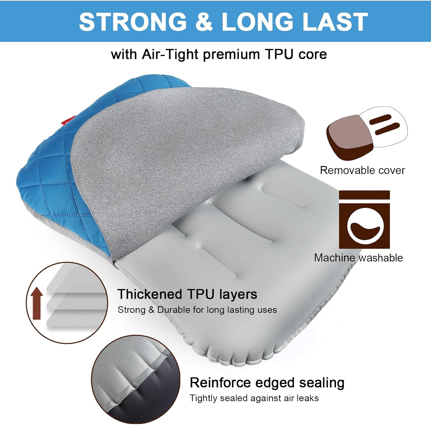 Almohada inflable ultraligera de viaje para acampar con funda suave lavable, compresible, compacta, cómoda, ergonómica, almohadas inflables para
