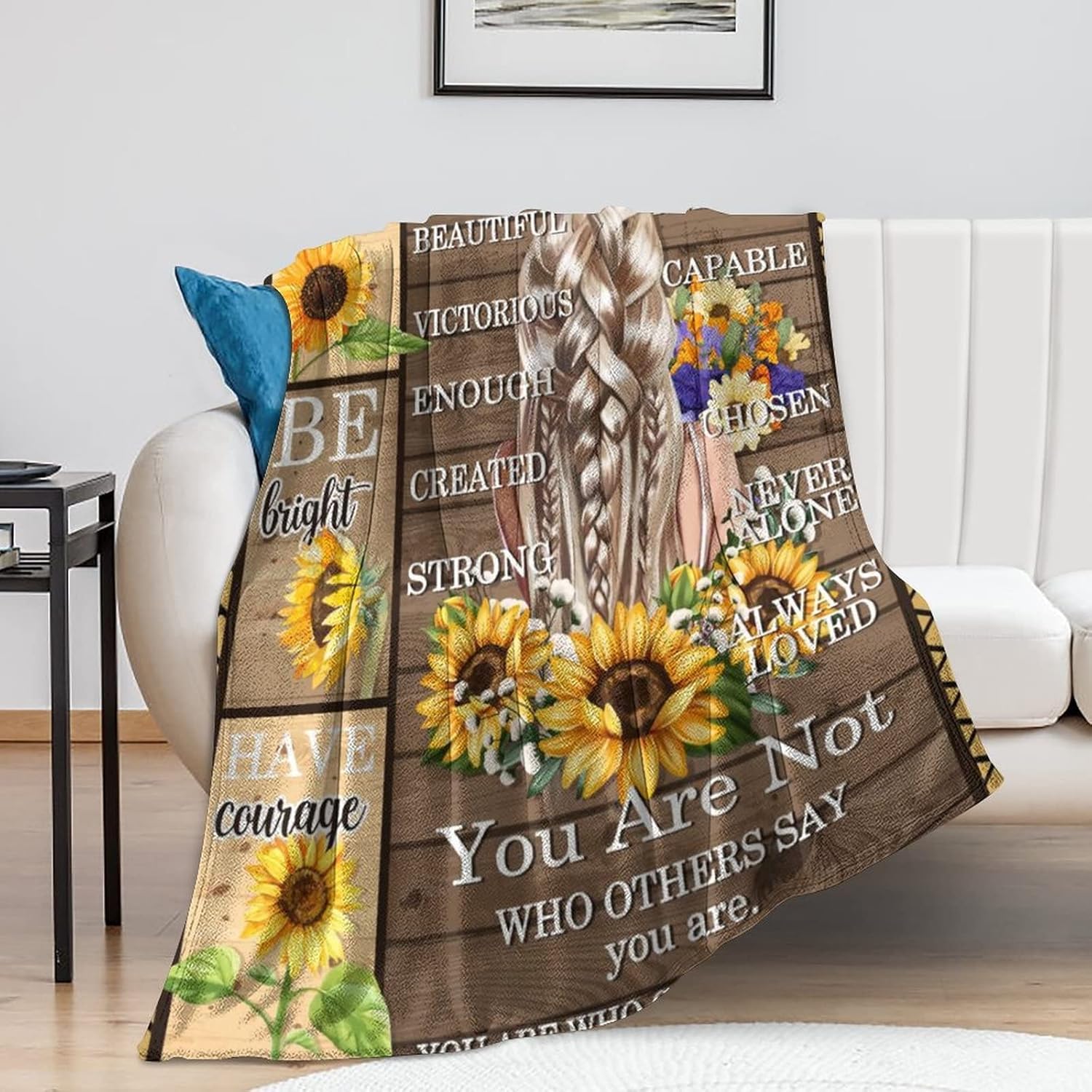 Manta de girasol con texto en inglés “God Says You are”, para mujeres, niños y niñas, regalo de franela suave y ligera, para sofá, decorativa, 50 x