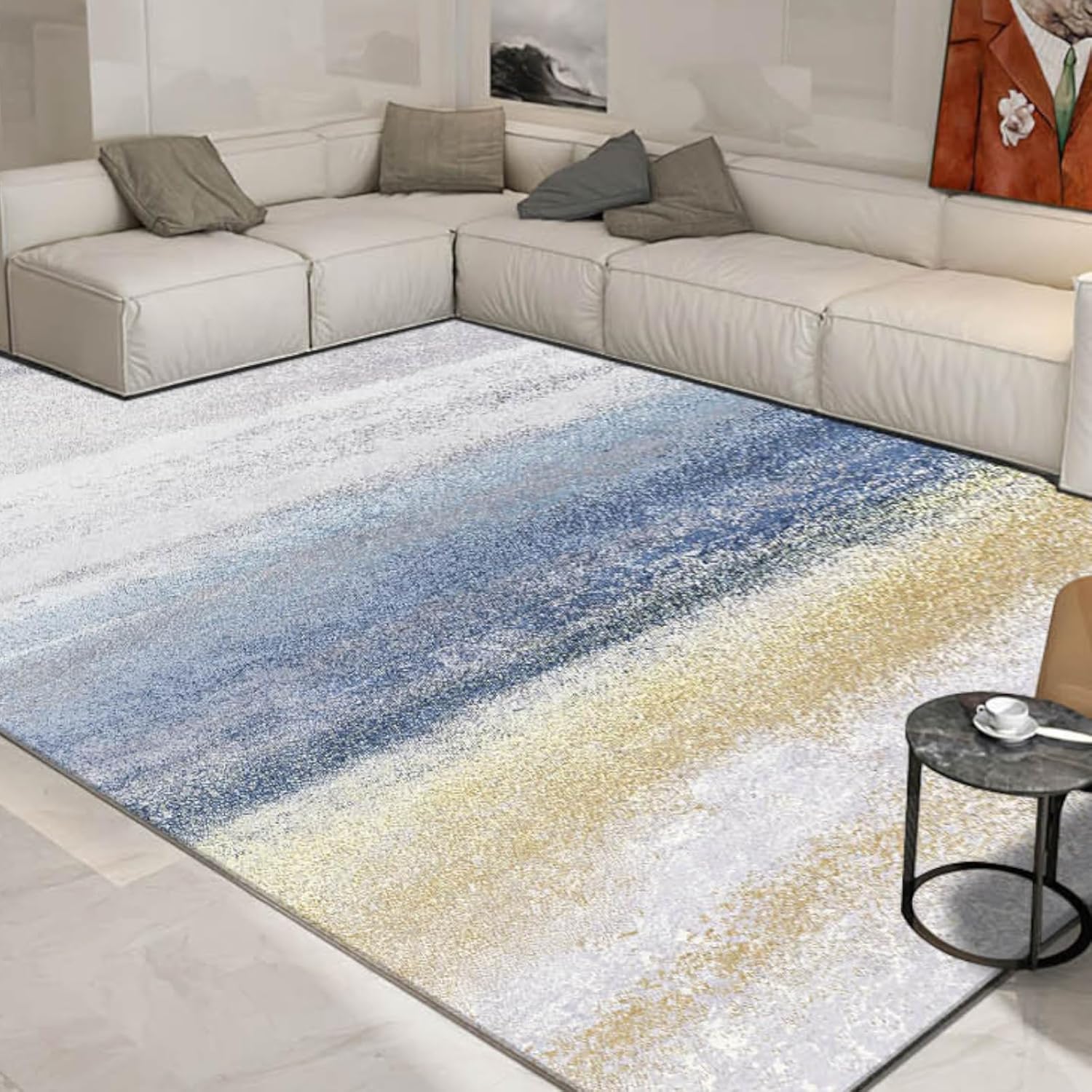 Alfombra lavable de 8 x 10 pulgadas, alfombra moderna abstracta para sala de estar, alfombra suave de pelo bajo con parte trasera antideslizante,