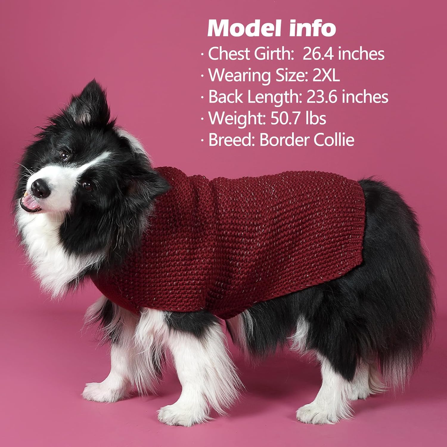 KYEESE Suéteres para perros con agujero para la correa, para perros medianos, suéter pesado con hilo reflectante para otoño e invierno, rojo oscuro,