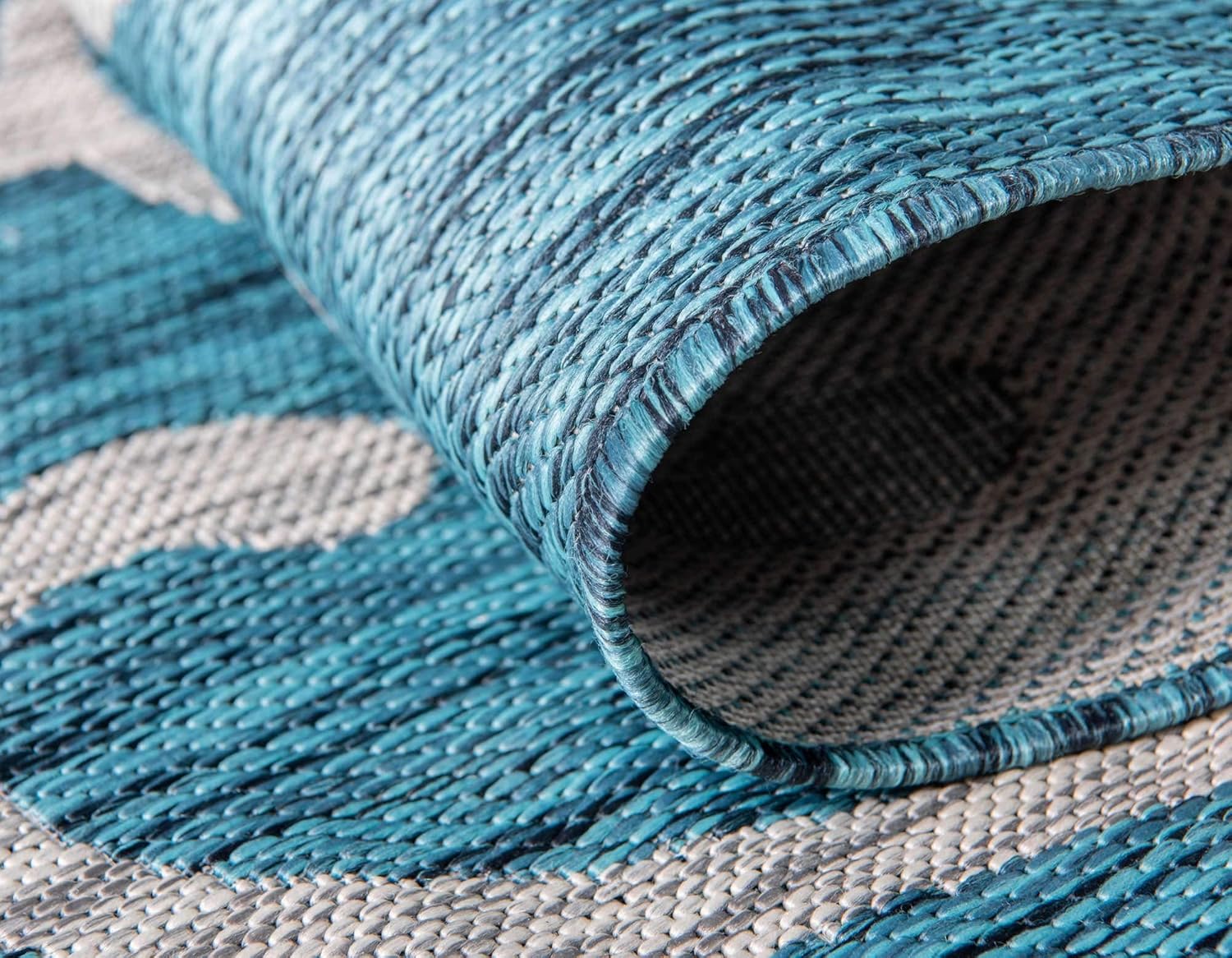 Unique Loom Outdoor Botanical Collection – Alfombra rizada, 7 pies 1 pulgada x 10 pies, rectangular, verde azuladomarfil