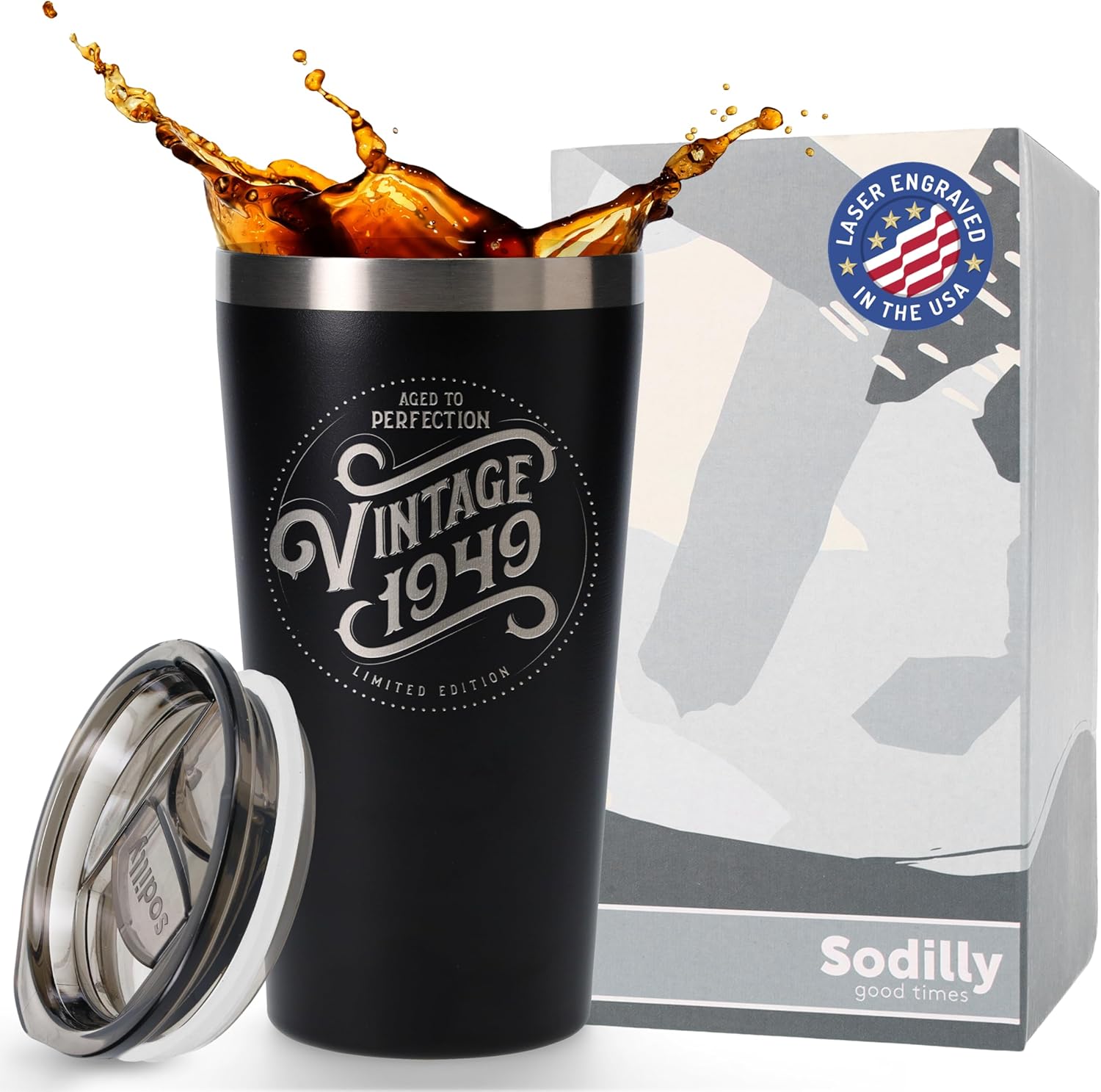 Regalos de cumpleaños número 75 para hombres y mujeres, vaso de café de estilo vintage 1949 con tapa, taza de café de regalo para cumpleaños 75 para