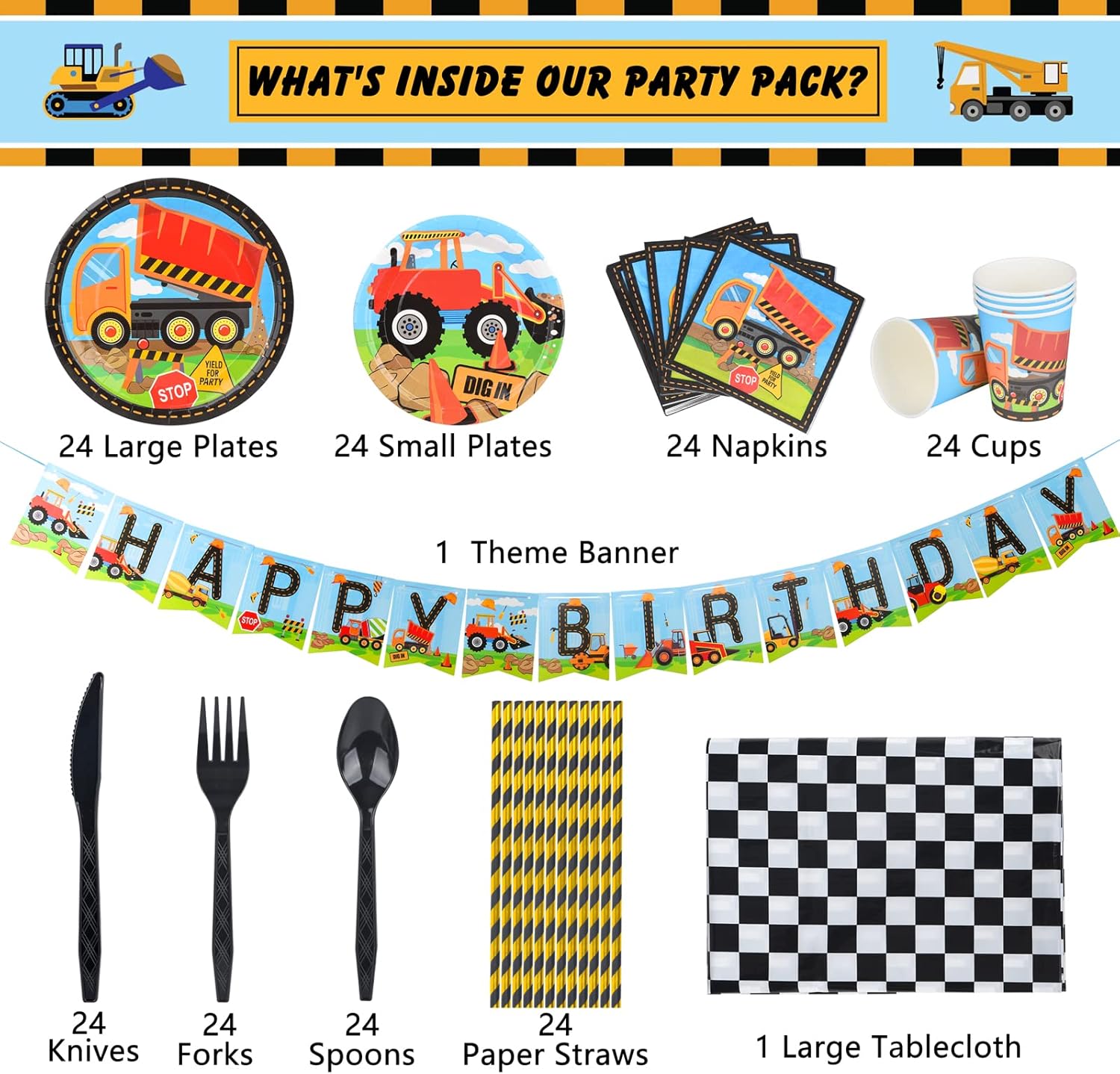 Juego de suministros para fiesta de cumpleaños de construcción, 170 piezas de decoraciones de cumpleaños de construcción para niños, incluye platos,