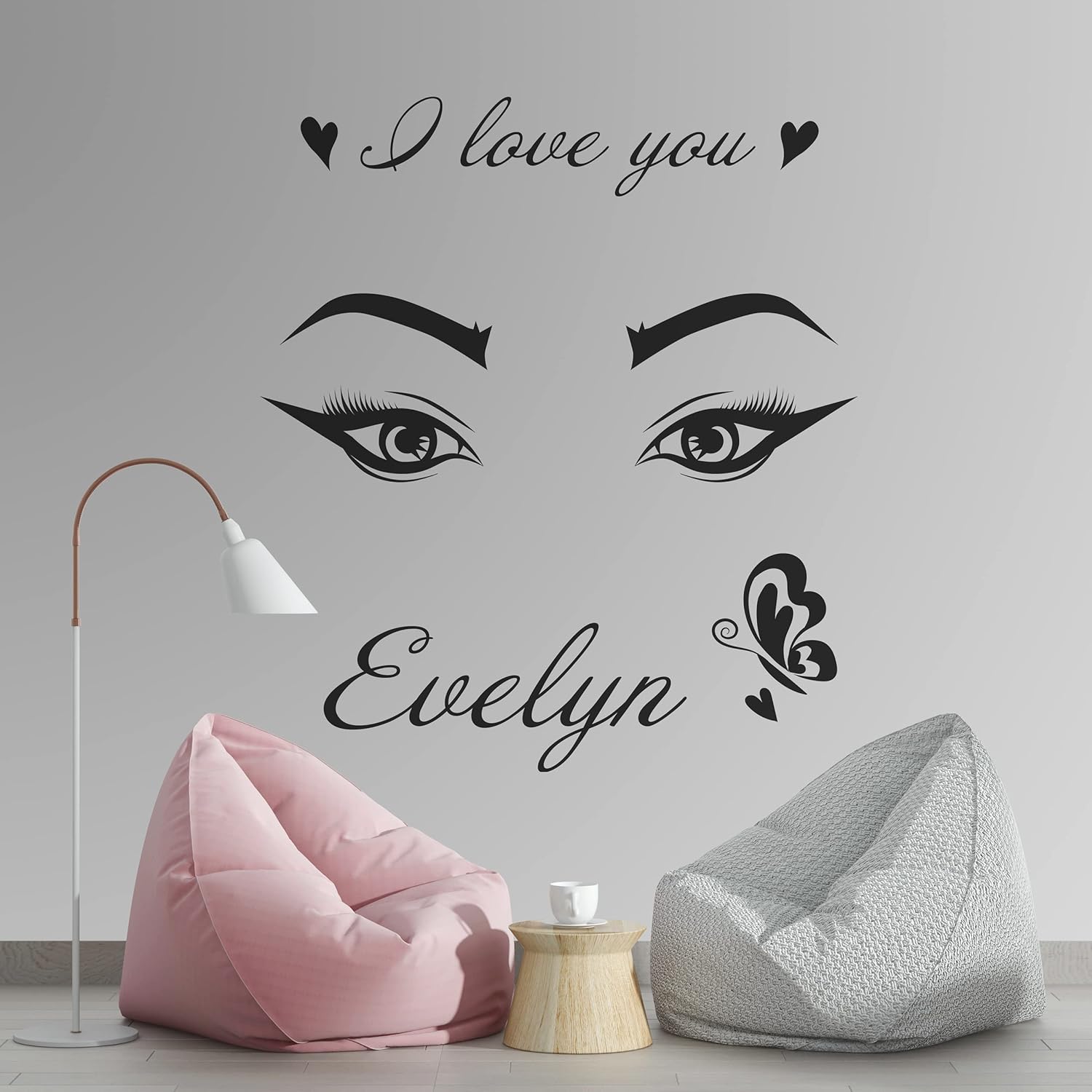 Calcomanía de vinilo Beautiful Eyes con texto en inglés “I Love You and Your Name”, ideal para habitación de niñas, habitación de mujeres,