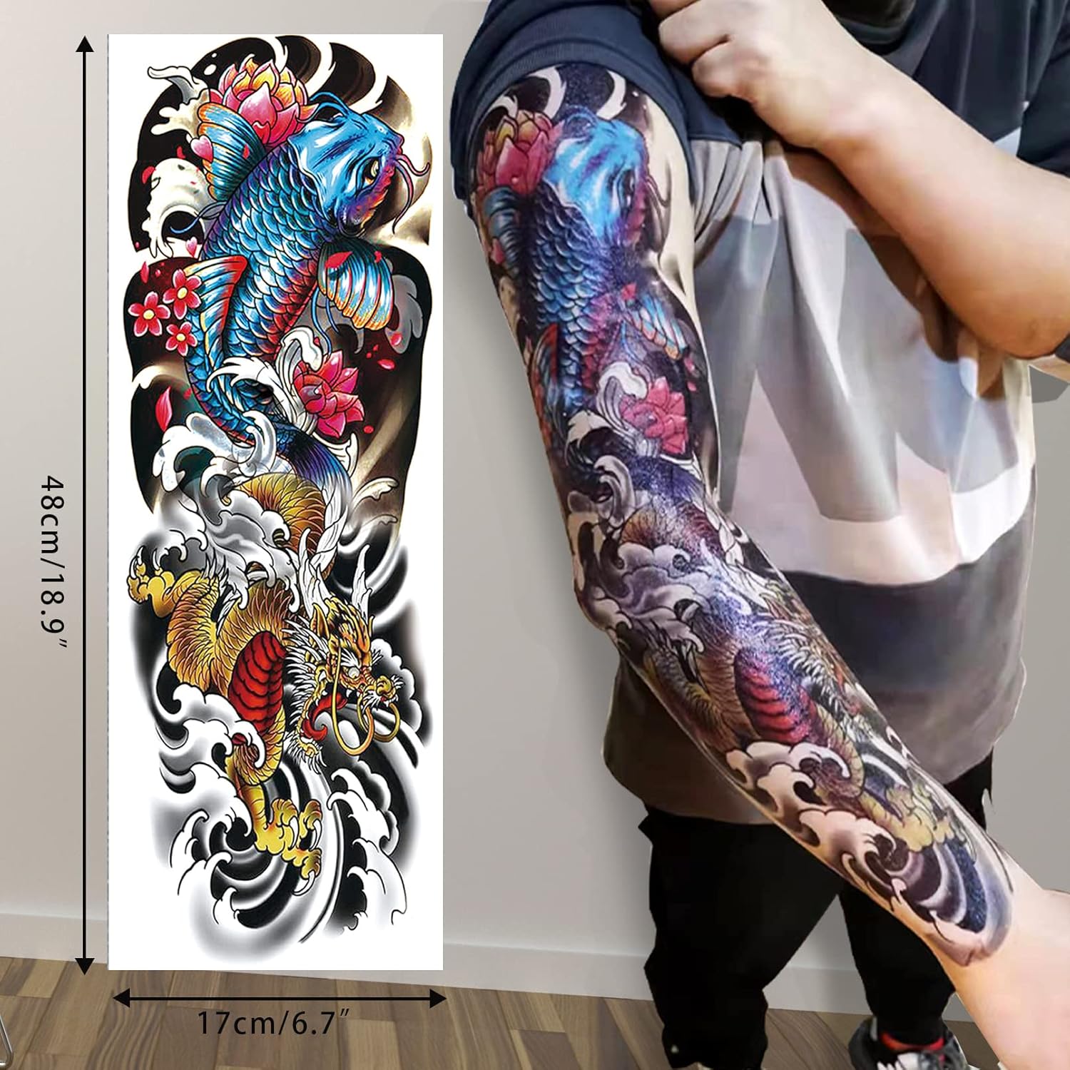 Aresvns Tatuajes temporales de brazo completo para hombres y mujeres, tatuajes falsos realistas impermeables y de larga duración