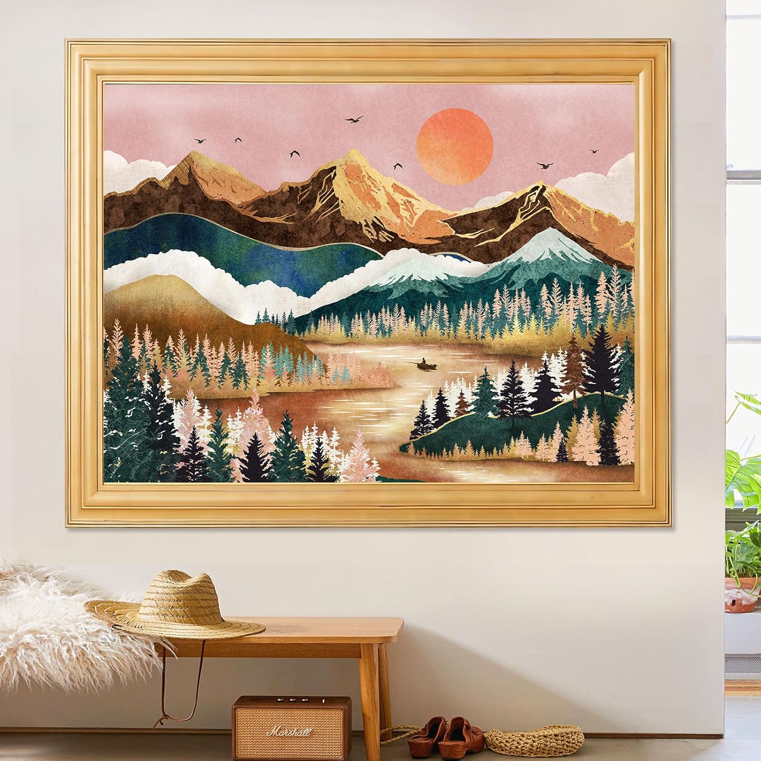 Zussun Tapiz de montaña, bosque natural, tapices para dormitorio, estético, atardecer, tapiz para colgar en la pared, tapiz de pared de paisaje
