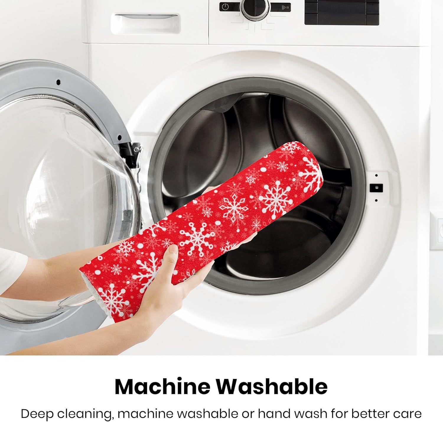 Tapete de baño rojo con copos de nieve navideños, antideslizantes, de franela, absorbente de agua, de secado rápido, suave, para suelo, dormitorio,