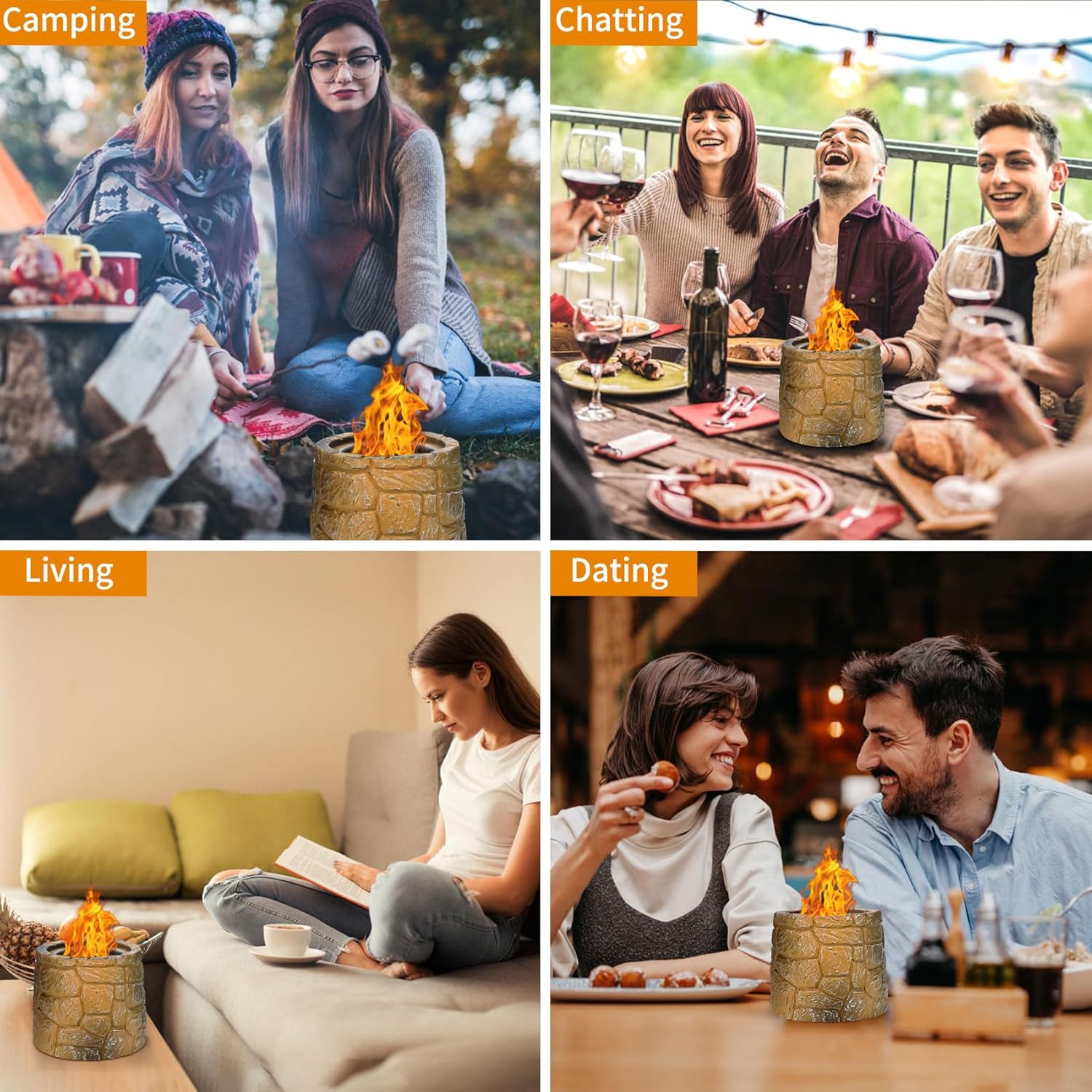 Cuenco portátil para fogata de mesa, para interiores, sin humo, fogatas para fogatas de mesa para interiores para patio, decoración del hogar,
