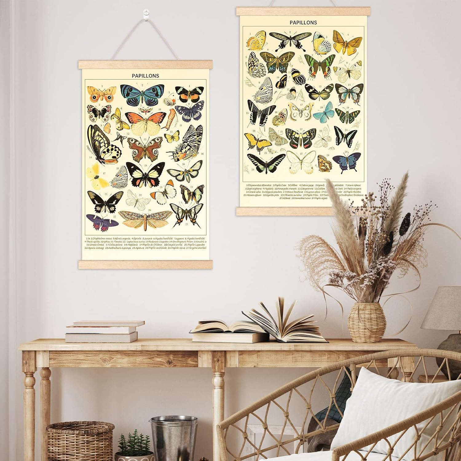 Chenkaiyang 2 carteles colgantes de mariposa vintage, para colgar en la pared, diseño de mariposa, rústico, retro, para decoración de sala de estar,