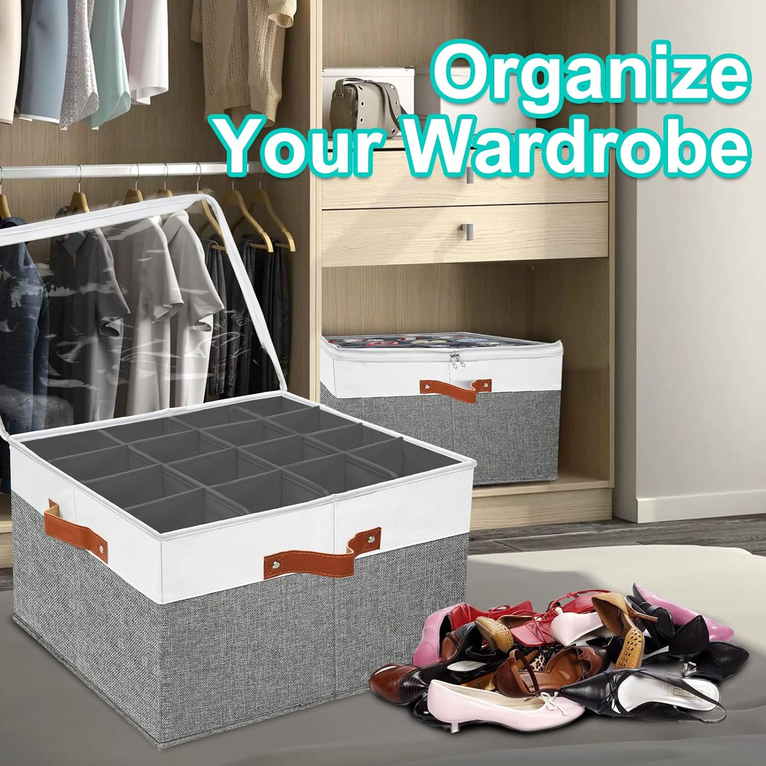 storasier Organizador de almacenamiento de zapatos para armario, caja de almacenamiento de zapatos apilable para entrada, armario de almacenamiento