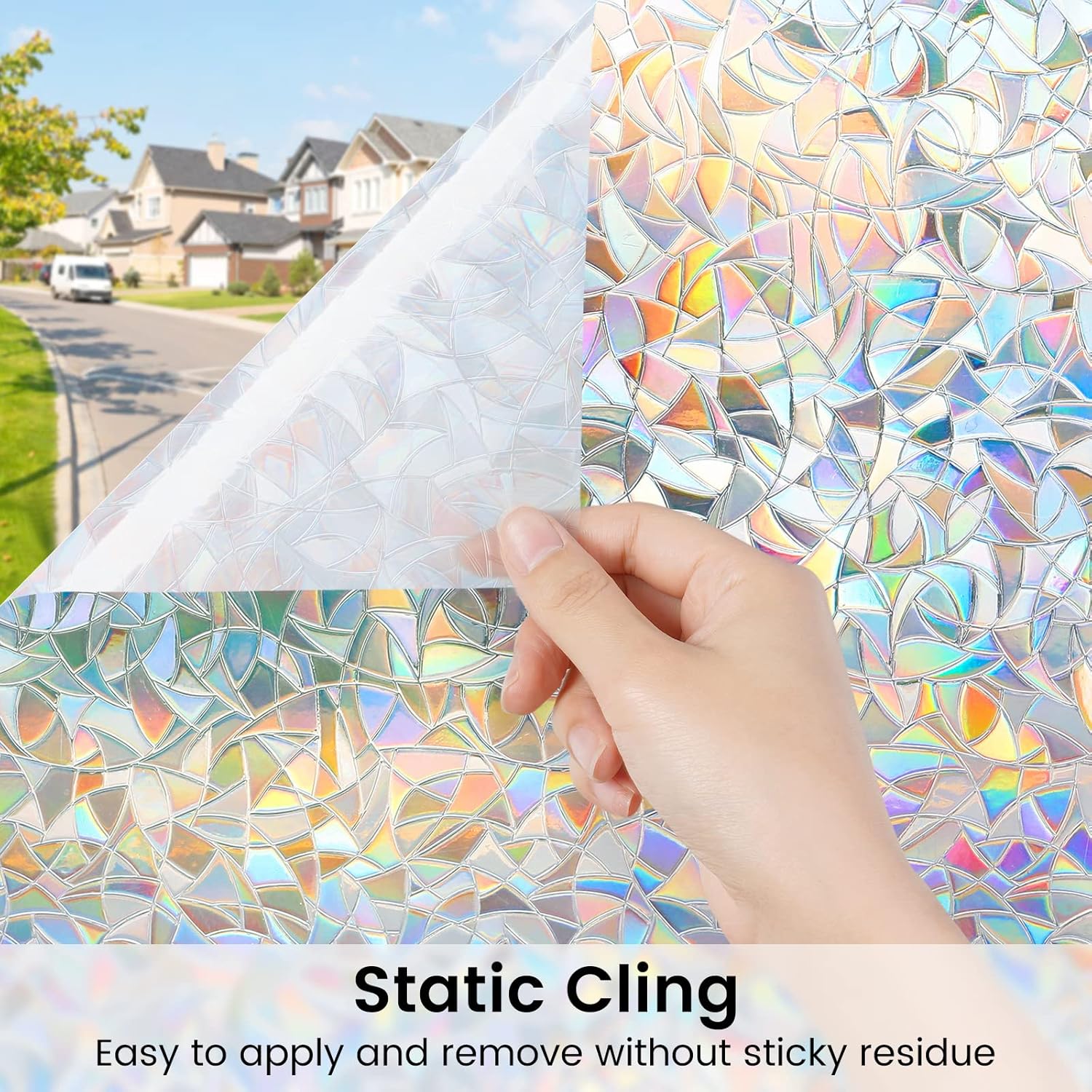 DOWELL Película de privacidad para ventana, película de ventana de arco iris, adhesivo decorativo para ventana, adhesivo estático para ventana,