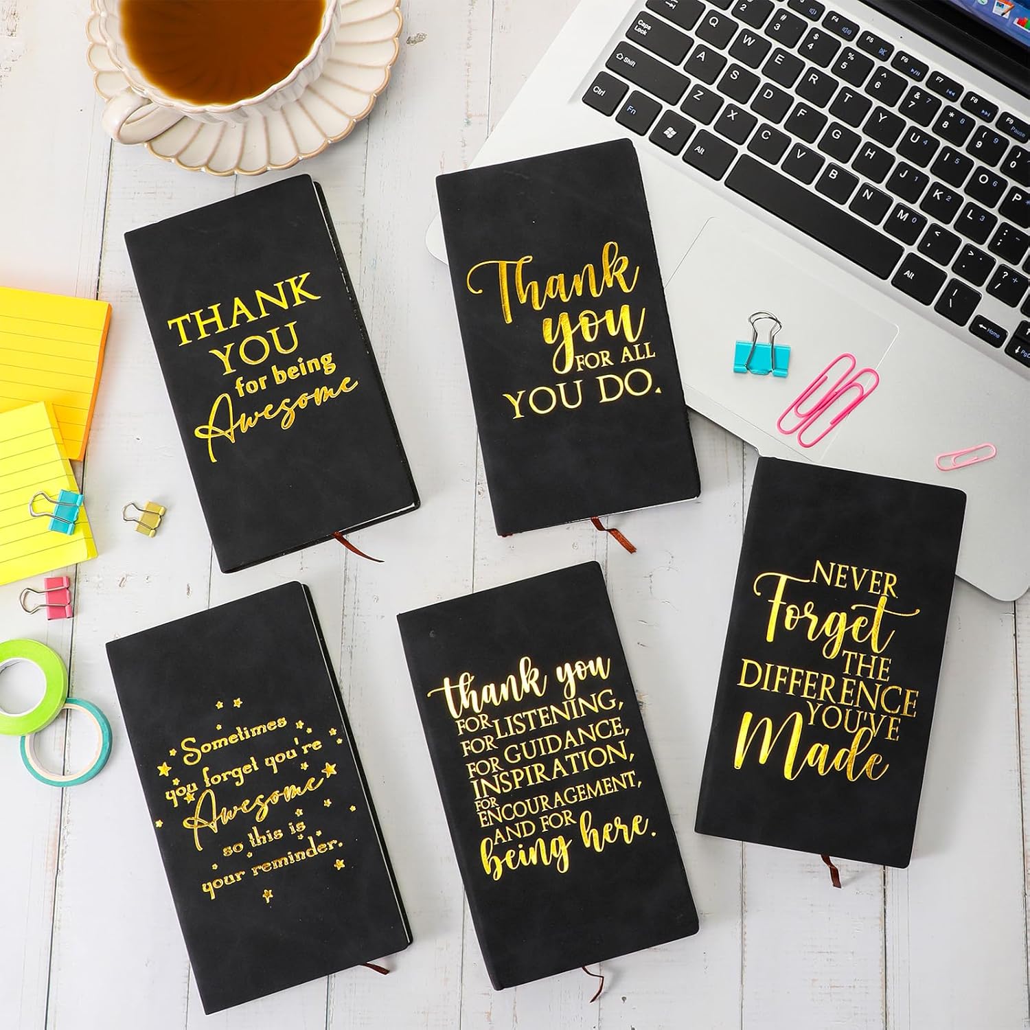 Kosiz 6 cuadernos de cuero de agradecimiento A6 de agradecimiento a los empleados, diario inspirador, bloc de notas motivacionales para compañeros