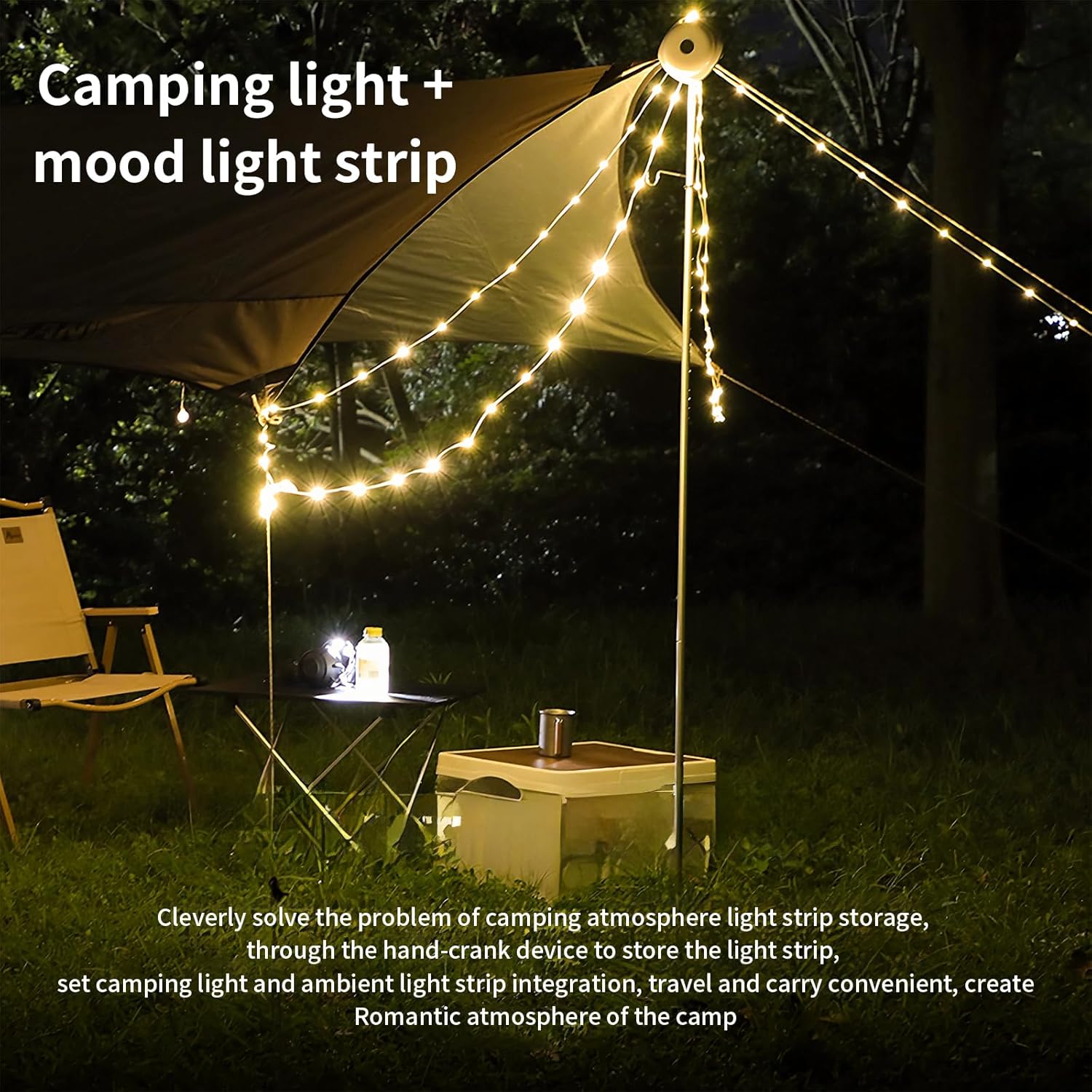 Cadena de luces recargables USB 2 en 1, cadena de luces para exteriores con 5 modos de iluminación, utilizada para camping, patio, tienda de
