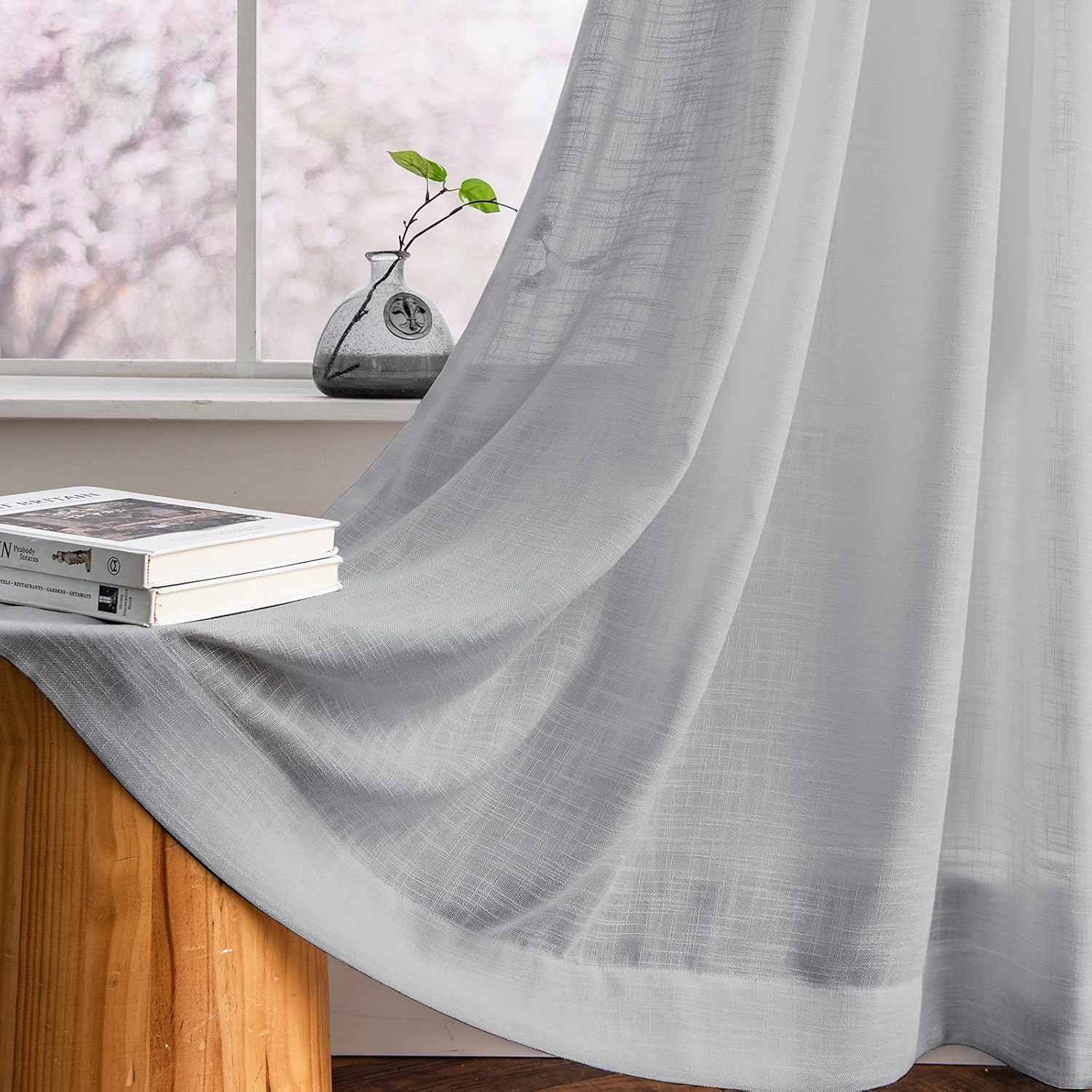 Melodieux Cortinas traslúcidas con textura de lino de 84 pulgadas de largo para sala de estar, dormitorio, cortinas de gasa rústicas filtrantes de
