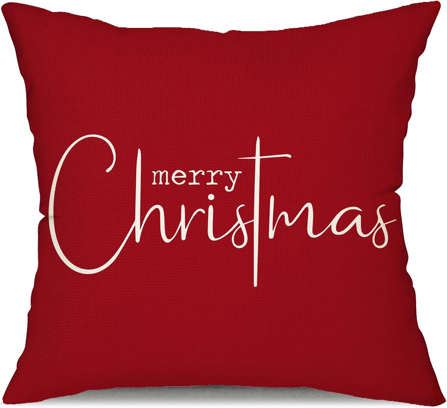 Fundas de almohada navideñas con texto en inglés Merry Christmas, decorativas, de tela de algodón, color rojo, de lino, funda de almohada para sofá,