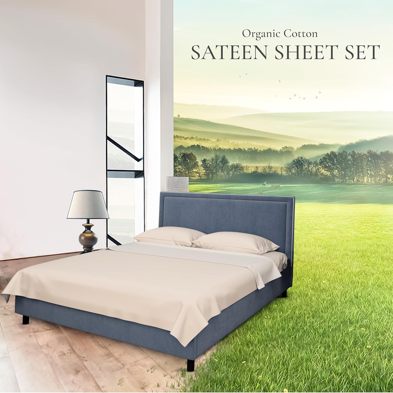 Sleep & Beyond Juego de sábanas de satén de algodón 100% orgánico, duradero e hipoalergénico, suave y relajante, ropa de cama ecológica y lujosa