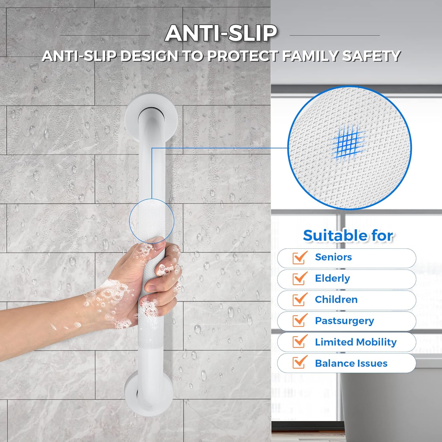 Barras de agarre de 16 pulgadas y 1.25 pulgadas de diámetro para bañeras y duchas, mango de ducha para ancianos, barras de agarre para