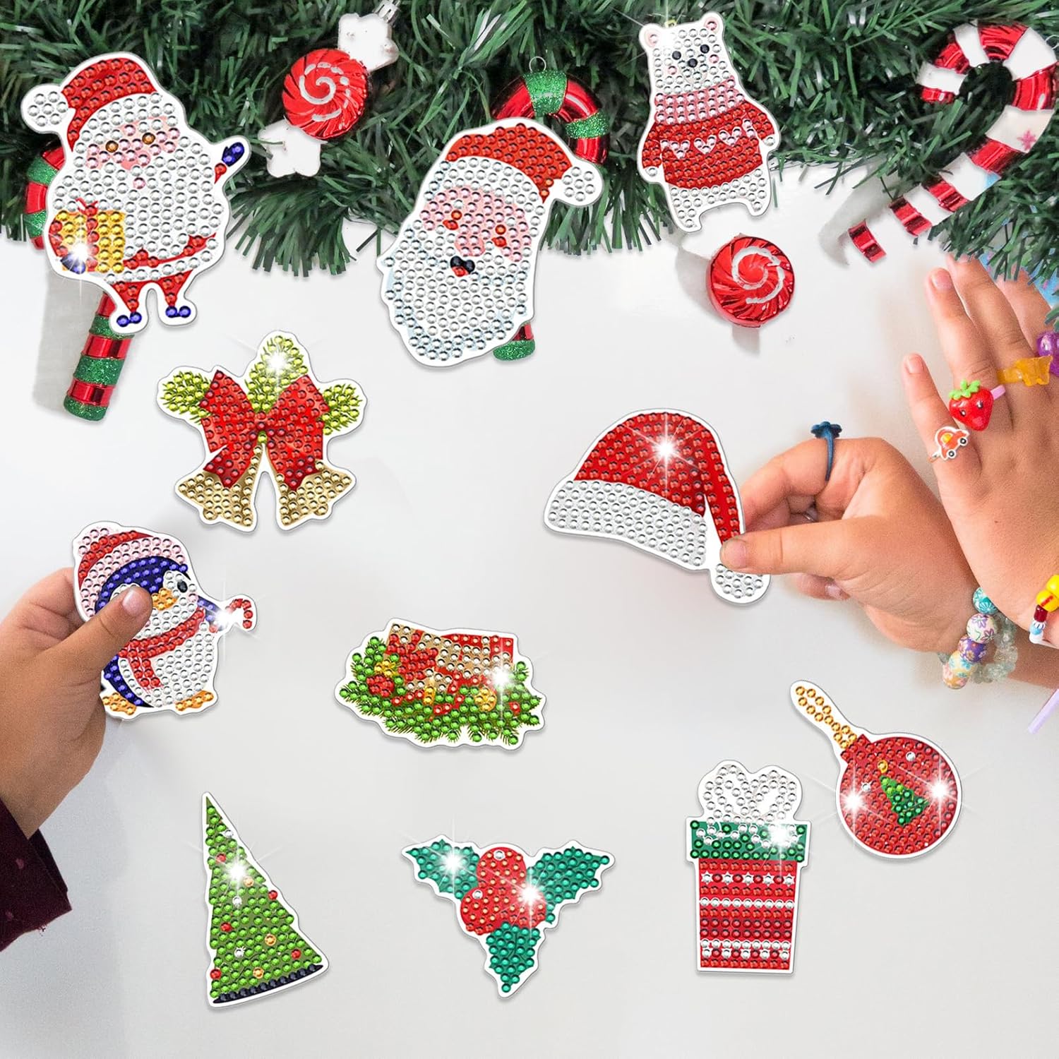 LIANHE – 24 imanes de pintura de diamantes de Navidad, kits de pintura de diamantes para nevera para adultos, niños pequeños, imanes de refrigerador