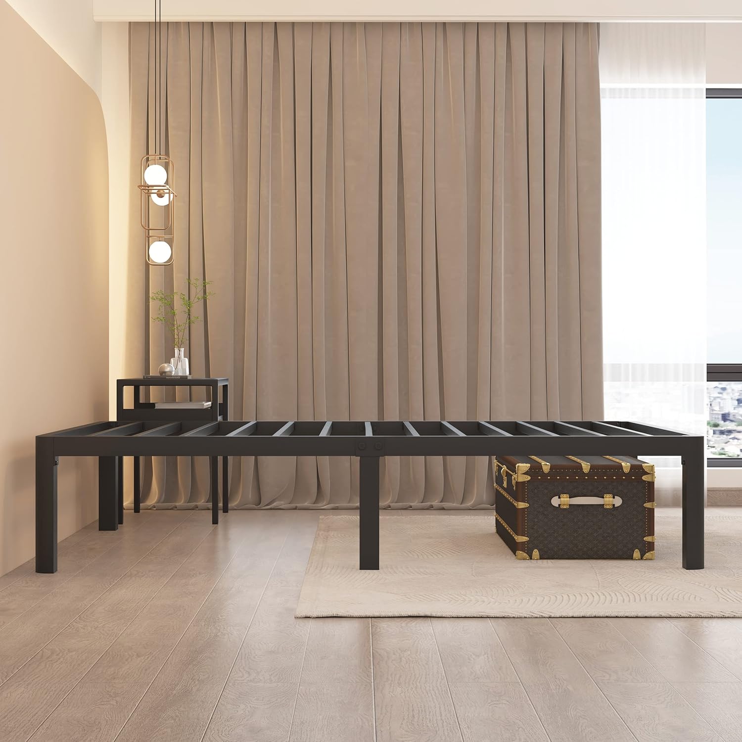 MAF Marco de cama de plataforma de metal individual XL de 14 pulgadas con patas de esquina redondas, soporte de listones de acero resistente de 3000