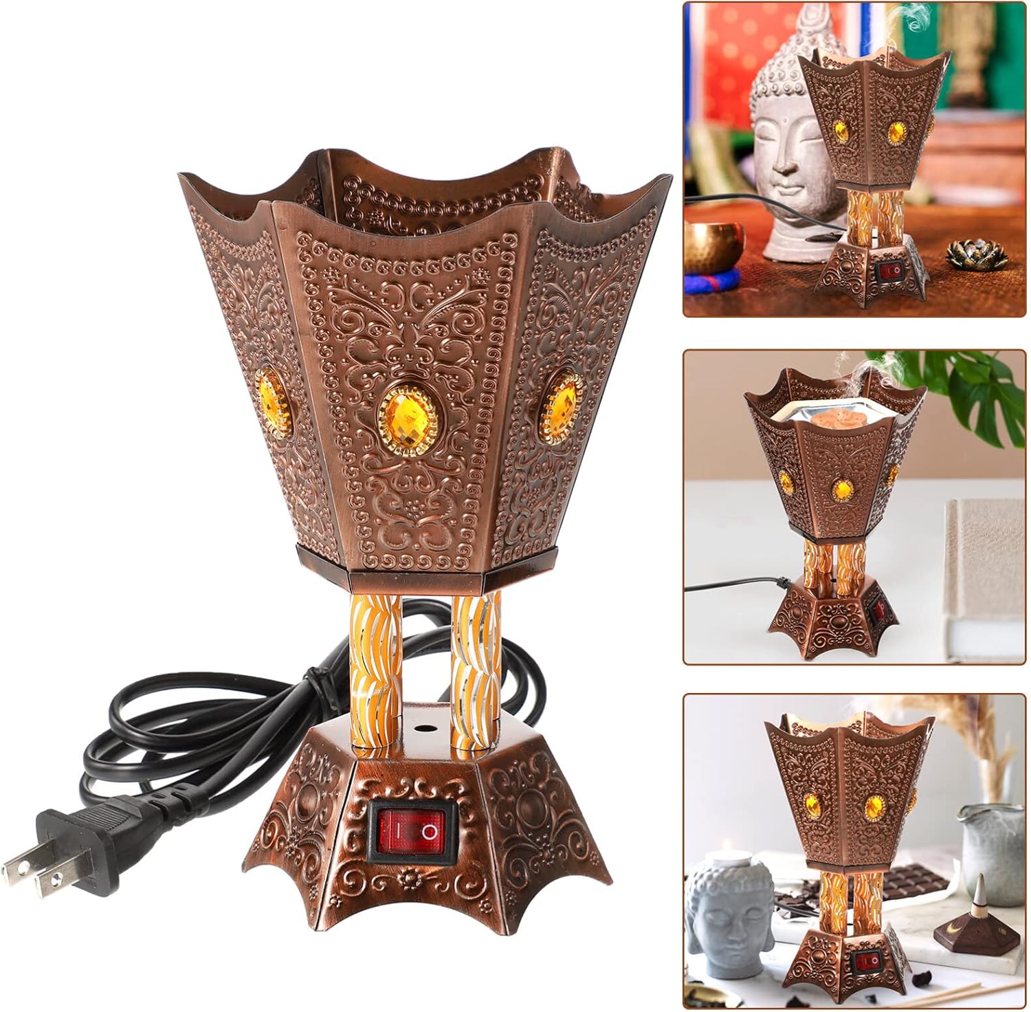HOMSFOU Quemador de incienso enchufable Bukhoor Oud Incienso Stick Holder Esfand Decoración Coche Quemador de incienso Soporte Electrónico Quemador