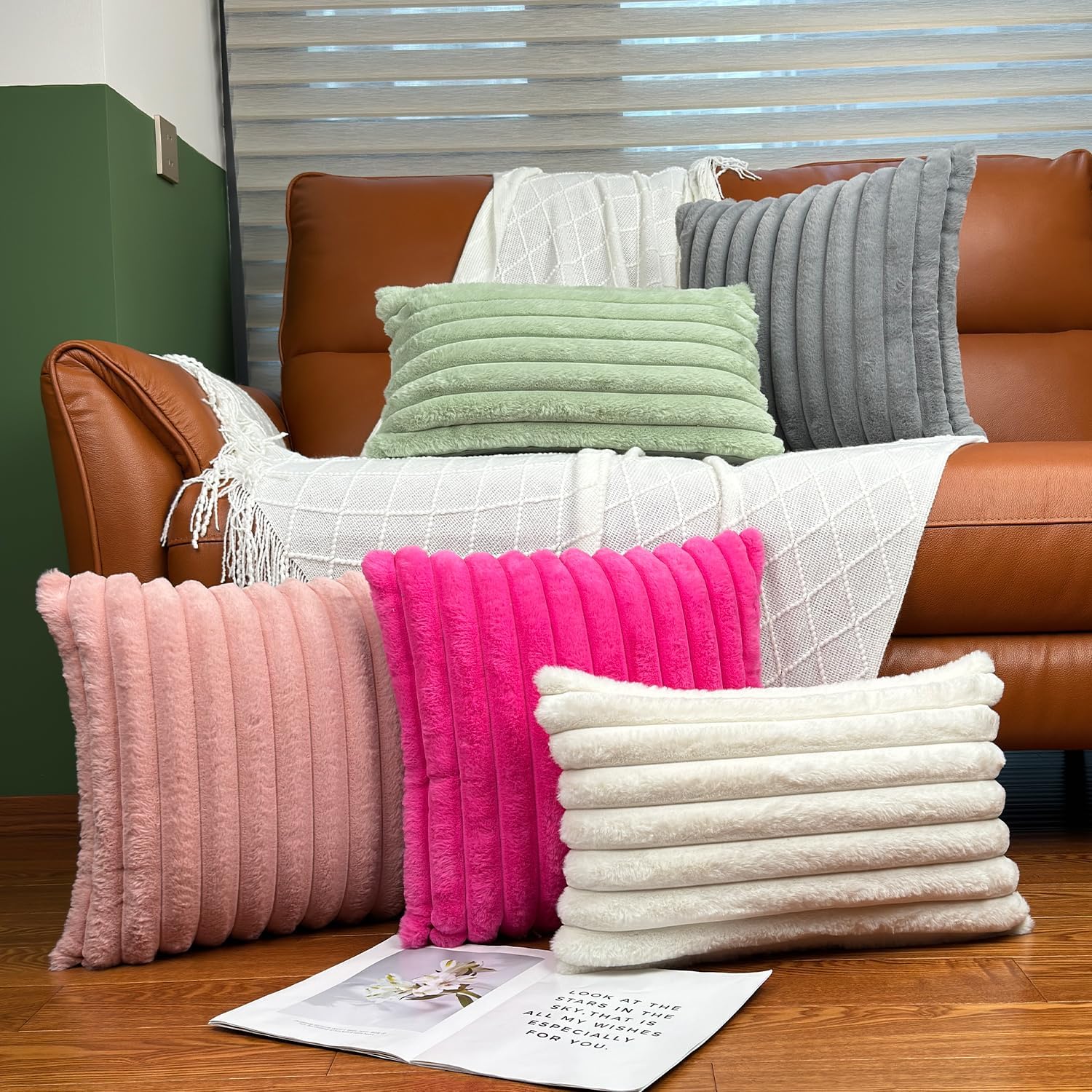 Juego de 2 fundas de almohada de 12 x 20 pulgadas, fundas decorativas de piel sintética para cama, funda de almohada suave y esponjosa con respaldo