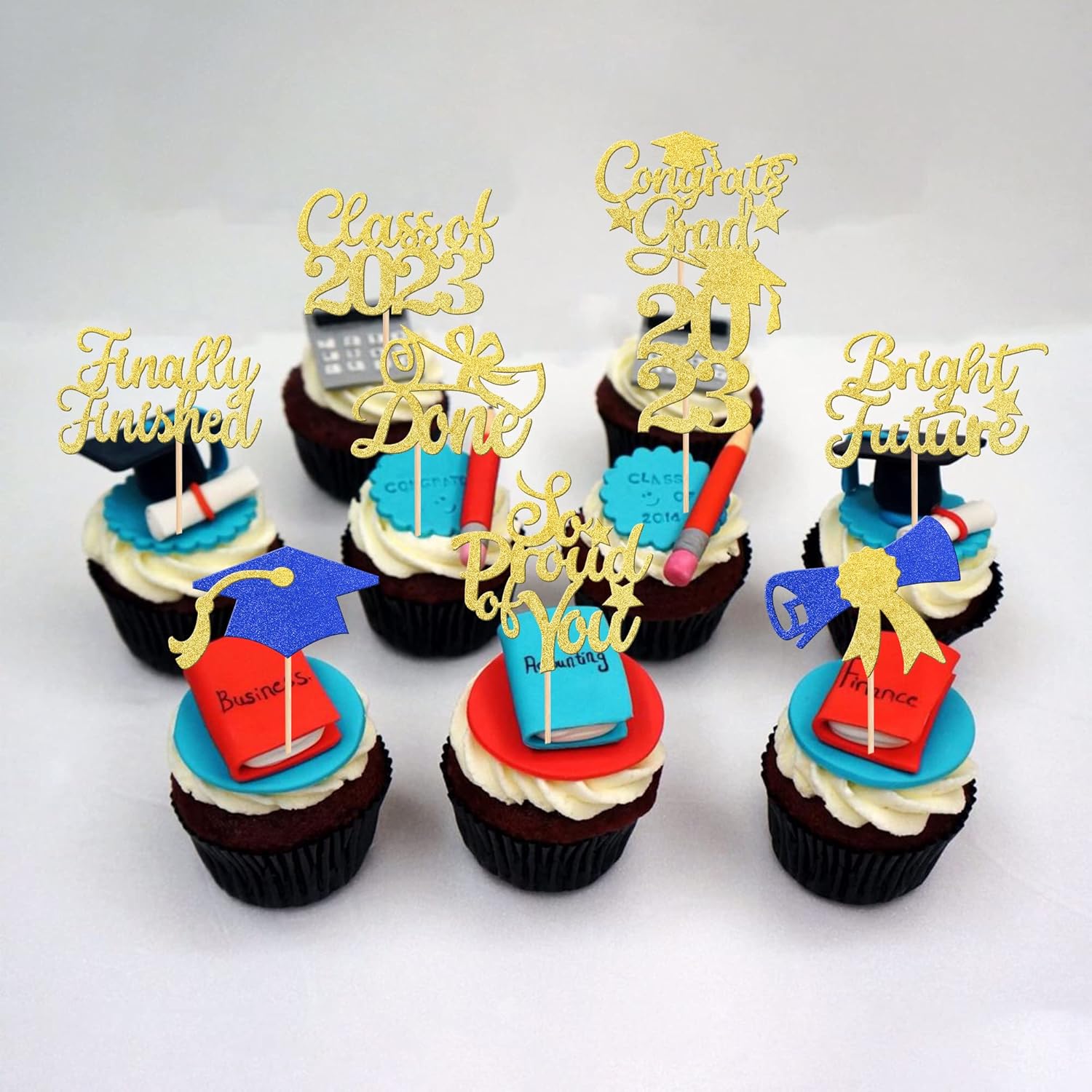 30 piezas de decoración para cupcakes de graduación de clase 2023 con purpurina brillante para el futuro hecho por el diploma So Proud of You