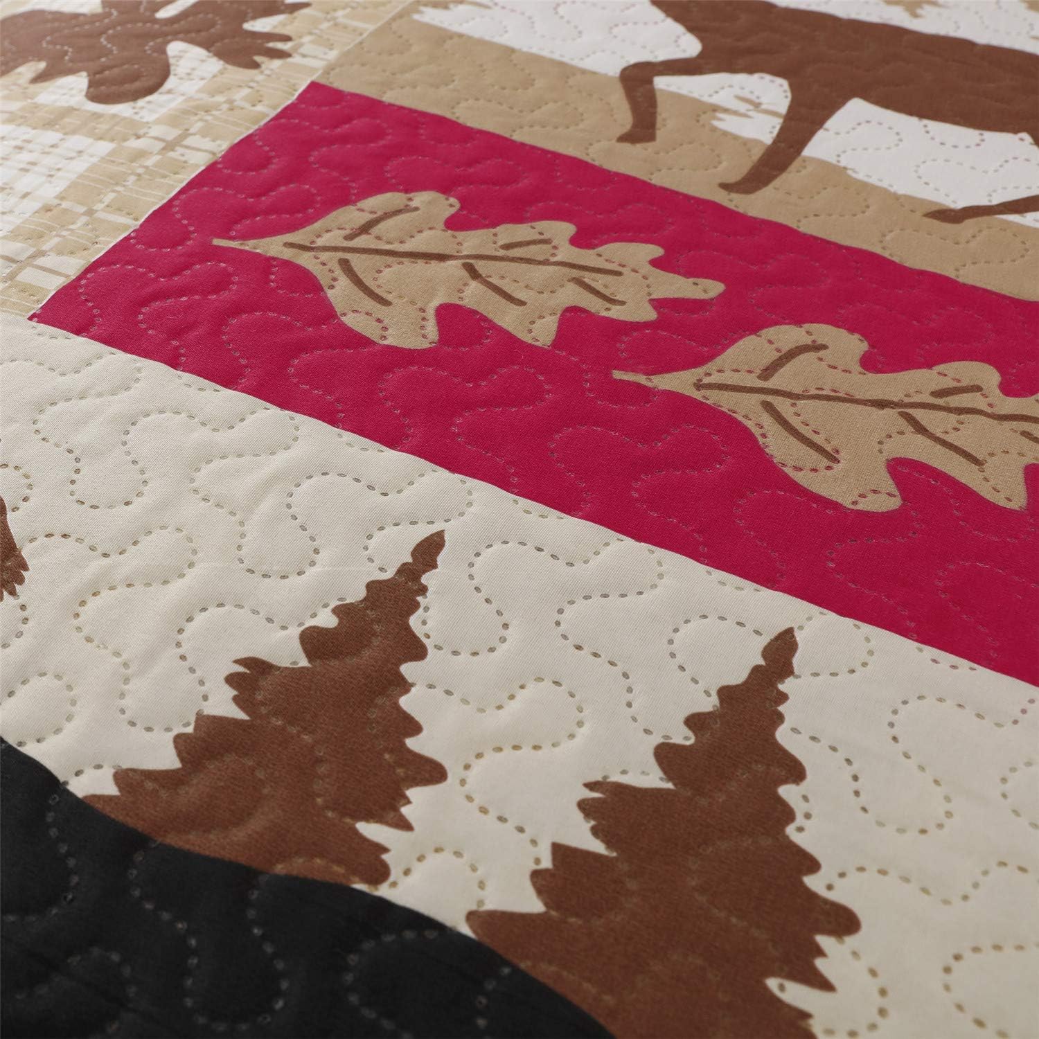 Juego de edredón rústico tamaño matrimonialqueen (90 x 90 pulgadas), colcha ligera reversible, colcha reversible con diseño de ciervos y osos, funda
