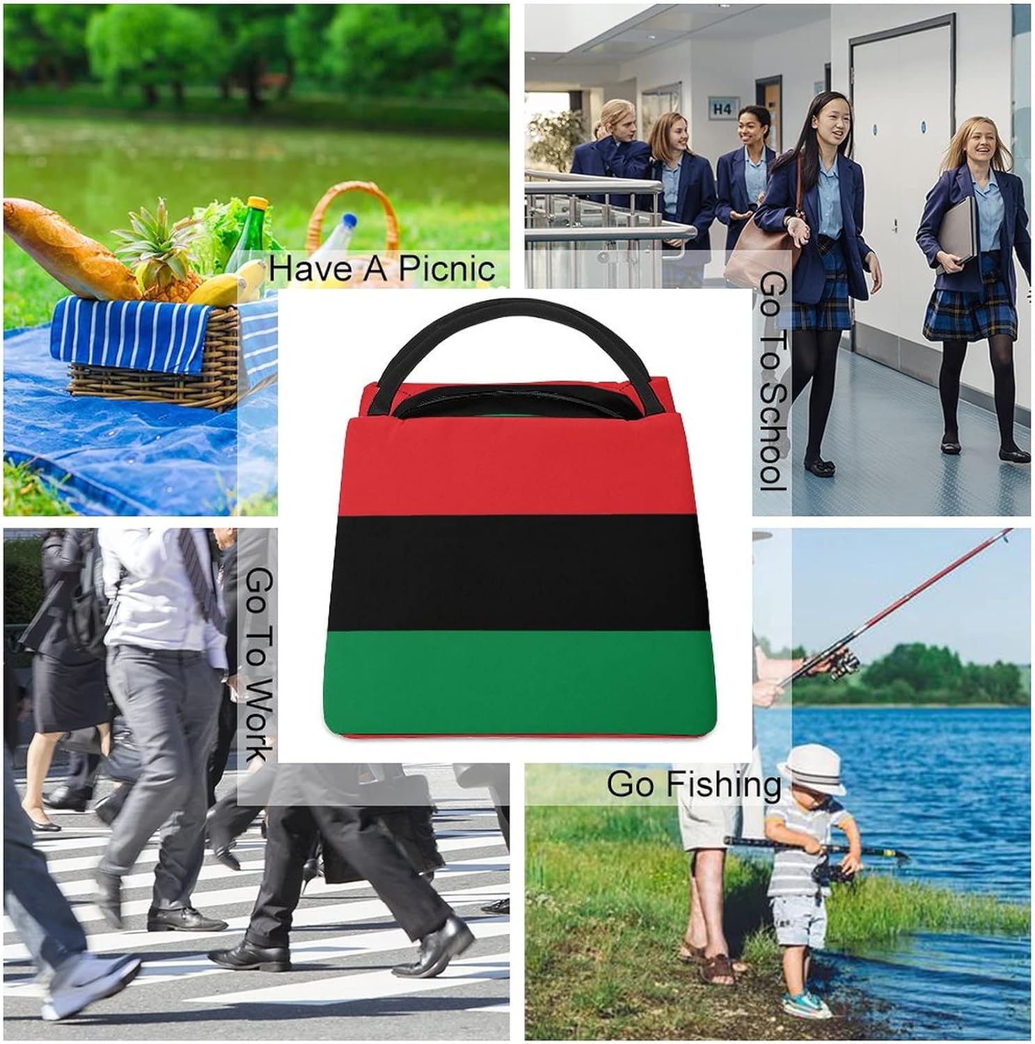 Bolsa de almuerzo térmica reutilizable con bandera afroamericana, bolsa de almuerzo térmica para hombres y mujeres, trabajo, picnic y viajes