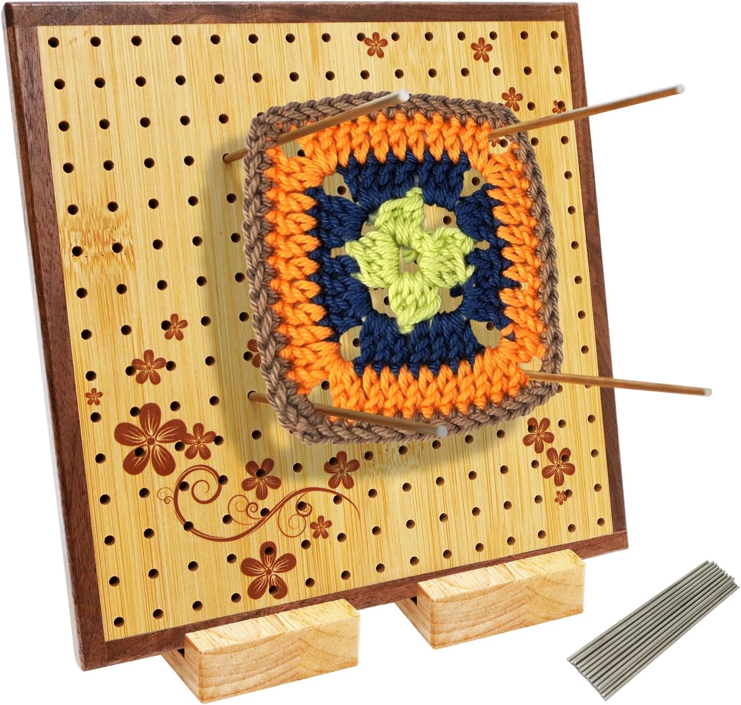 GR Smith Tabla de bloqueo de ganchillo, tabla de madera de bambú de 9.25 pulgadas para tejer cuadrados de ganchillo y abuelita, alfombrilla de