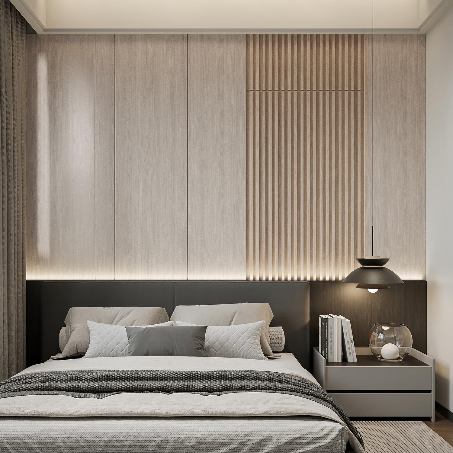 Paquete de 6 paneles de pared de listones 3D WPC Rejilla para paredes Panel compuesto de plástico de madera texturizada de roble con textura de tira