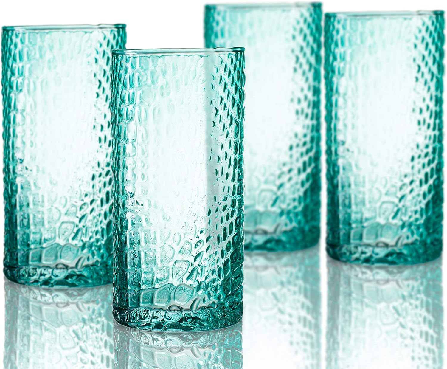 Elle Décor 229805-4HBGR Bistro Croc – Juego de 4 vasos altos de cristal verde, elegantes utensilios de bar y bebidas, aptos para lavavajillas, 15.5