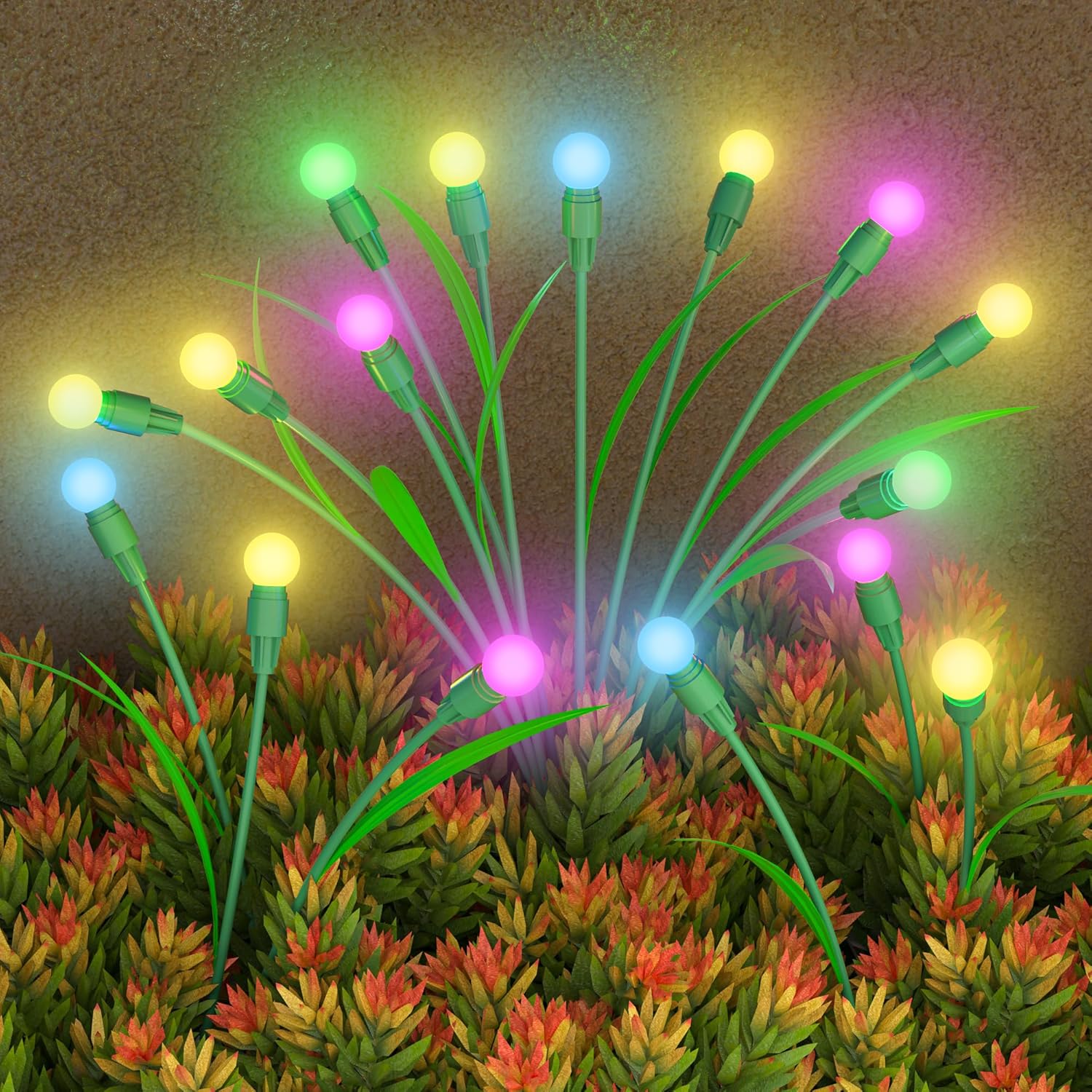 Paquete de 4 luces solares de jardín, 10 luces LED RGB alimentadas por energía solar, luces solares impermeables para exteriores, luces solares de