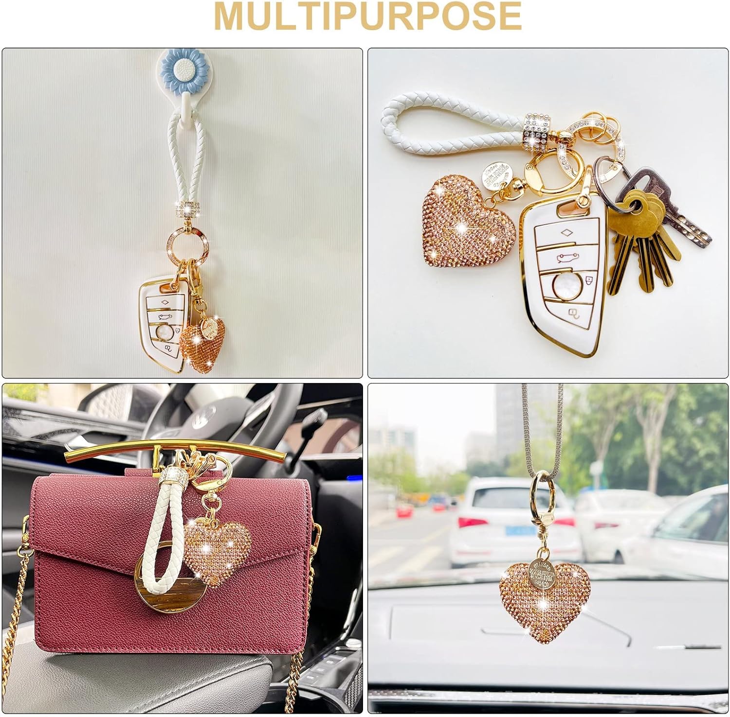 Funda para llavero, funda de TPU suave para llavero de coche con llaveros, BlancoDorado