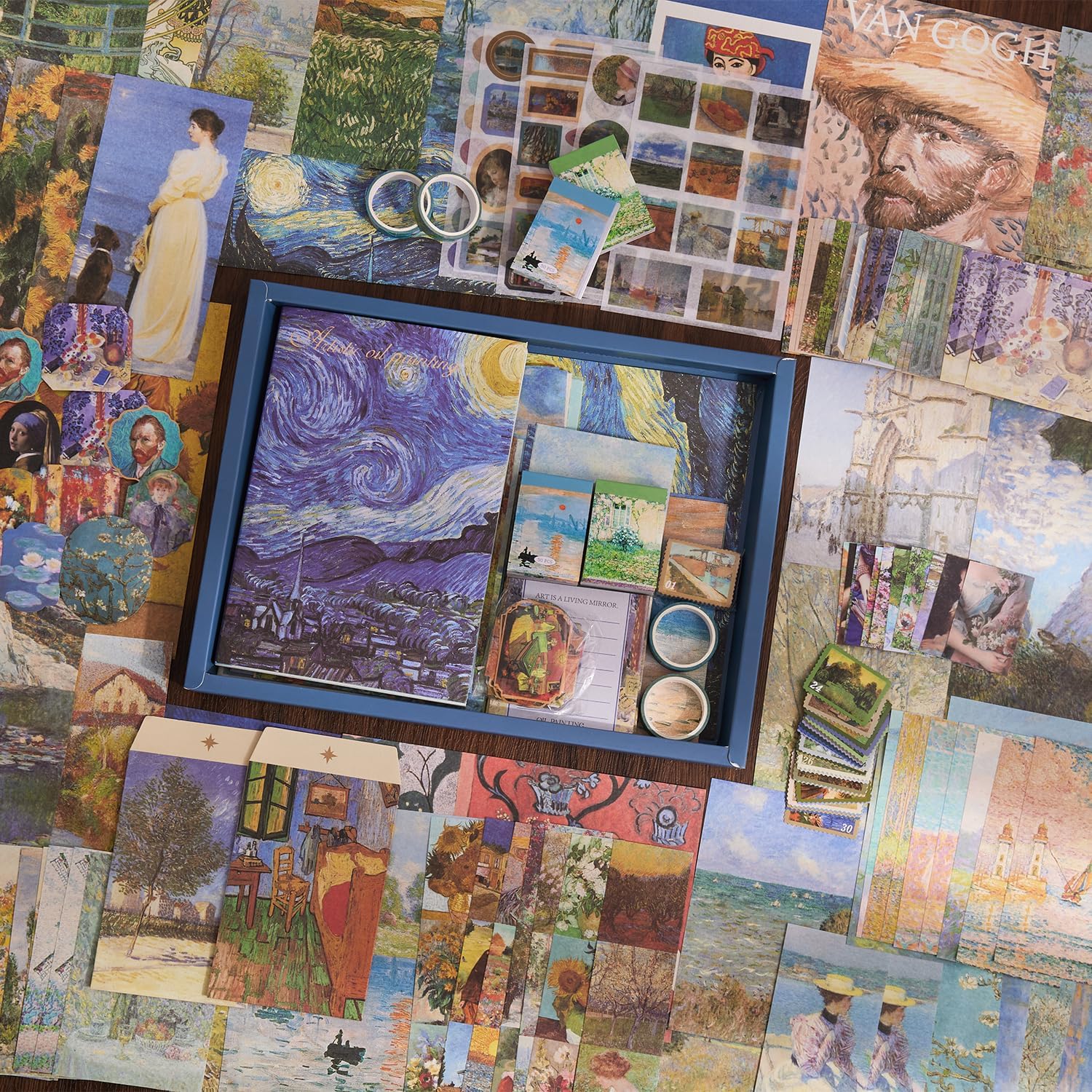 Kit de suministros para álbumes de recortes, 480 piezas, pintura al óleo vintage de Van Gogh, kit de álbum de recortes estético para diario basura
