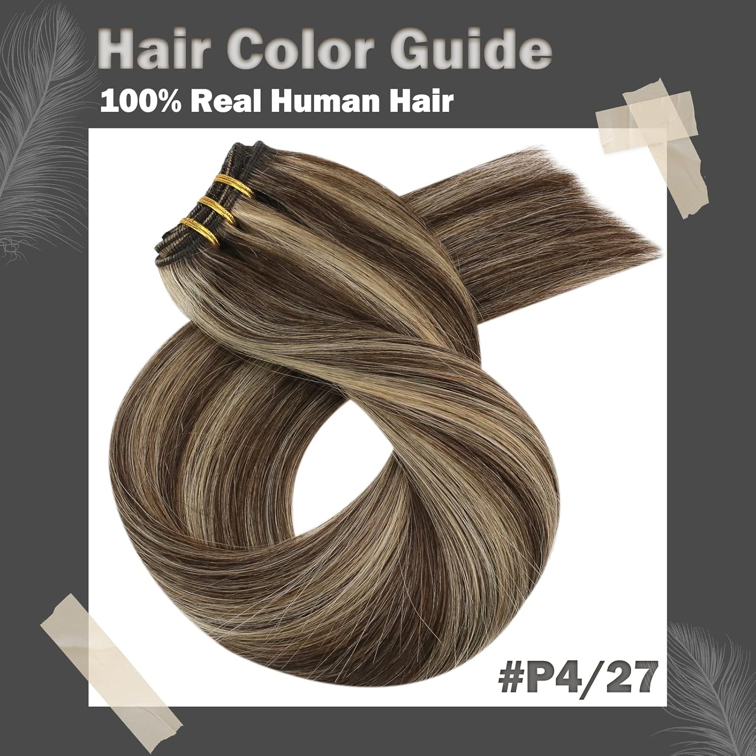 Moresoo – Extensiones de cabello humano real cosidas, extensiones de cabello humano Remy con doble trama, color marrón oscuro con rubio caramelo, 22