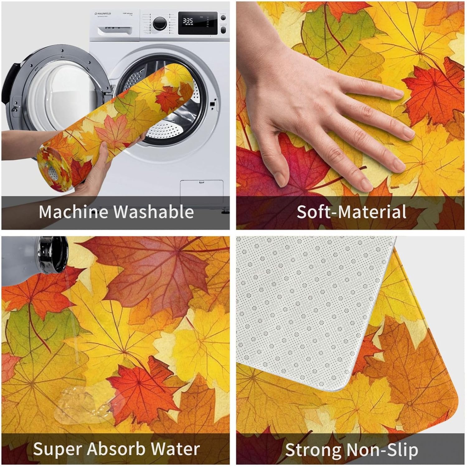 Autumn Leaves of Maple Print Bathroom Rugs Soft Flannel Area Rug Non-Slip Bath Rug Welcome Door Mat Carpet for Living Room Bedroom Outdoor 24 x 16 in